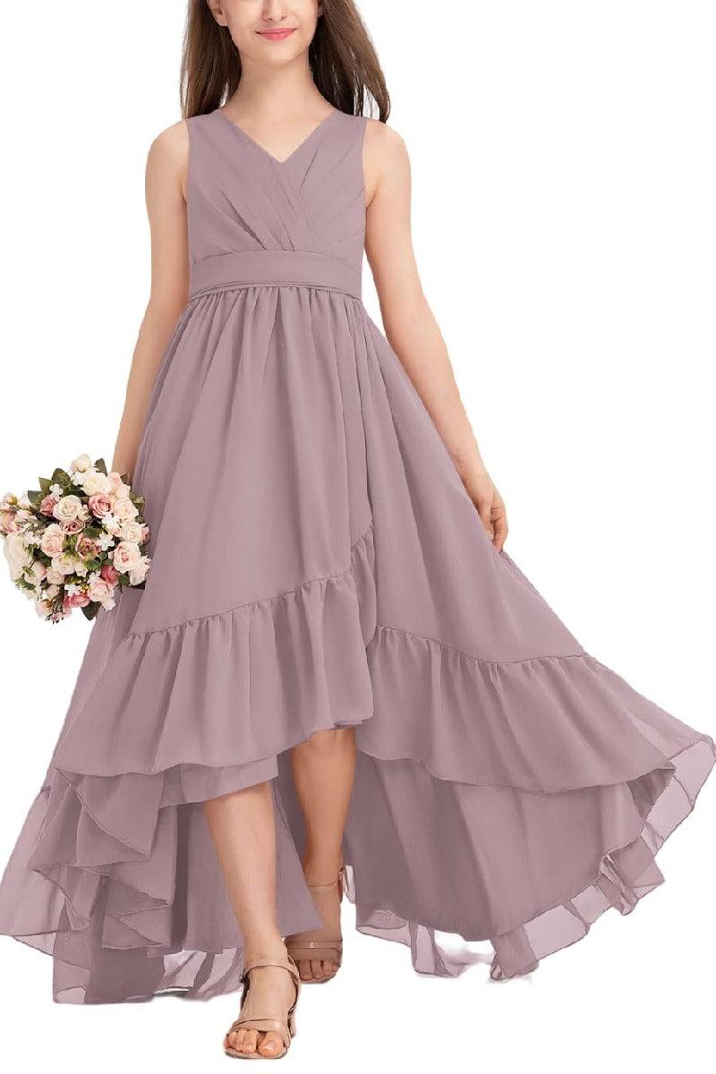 Junior Bridesmaid Dress High-Low Chiffon Gown B0CJDQ8SB2 - COCOMELODY