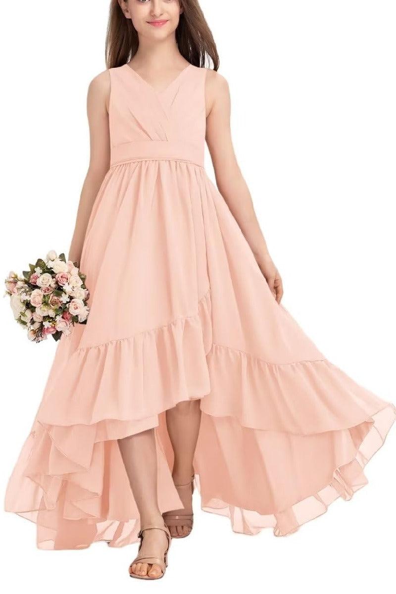 Junior Bridesmaid Dress High-Low Chiffon Gown B0CJDQ8SB2 - COCOMELODY