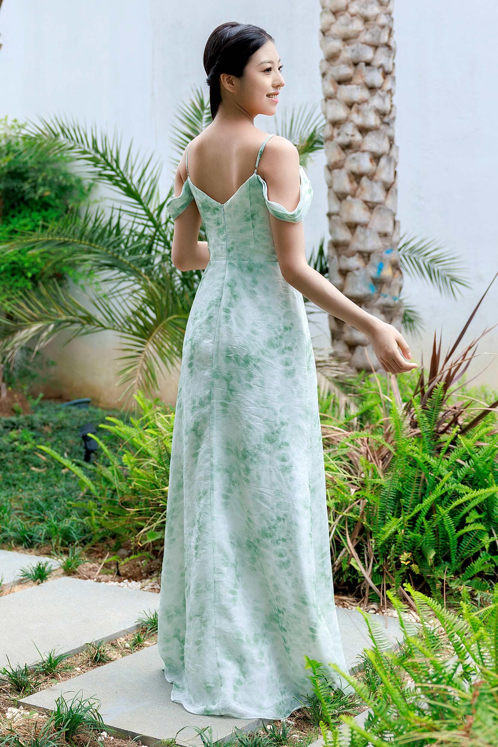 A-Line Floor Length Print Bridesmaid Dress CB0705 - COCOMELODY