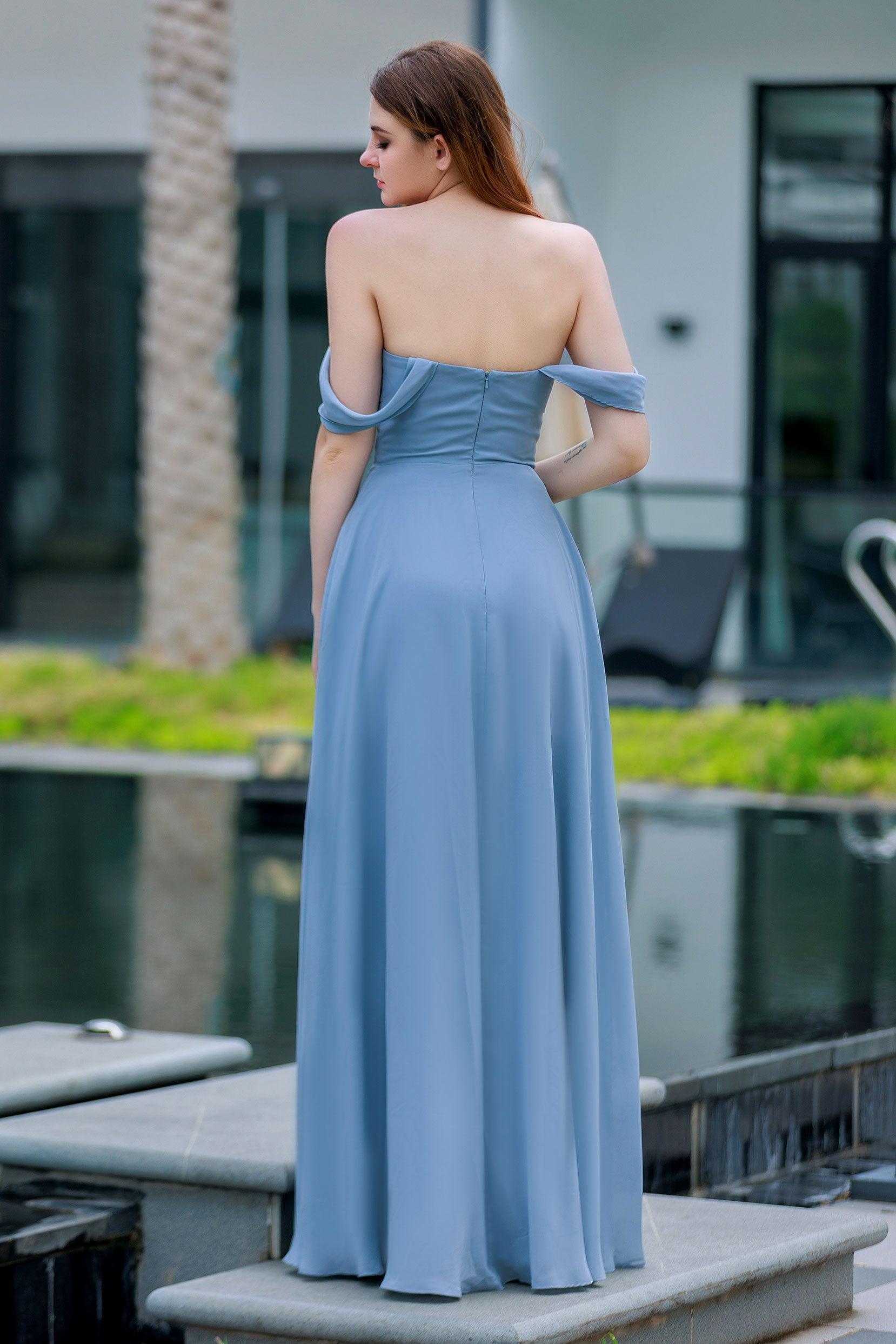 A-Line Floor Length Chiffon Bridesmaid Dress CB0709PS - COCOMELODY