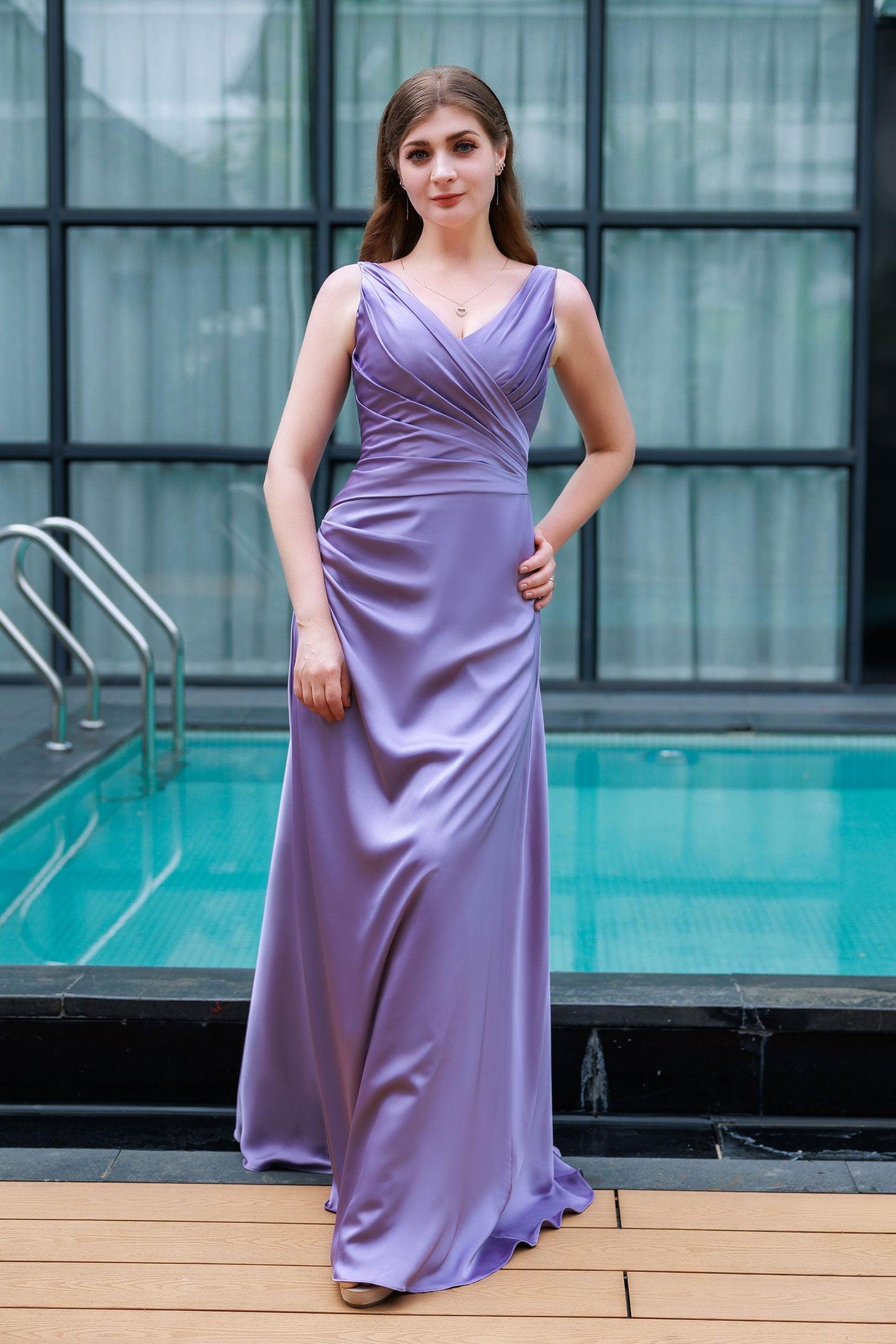 Sheath-Column Floor Length Luxe Satin Bridesmaid Dress CB0713 - COCOMELODY