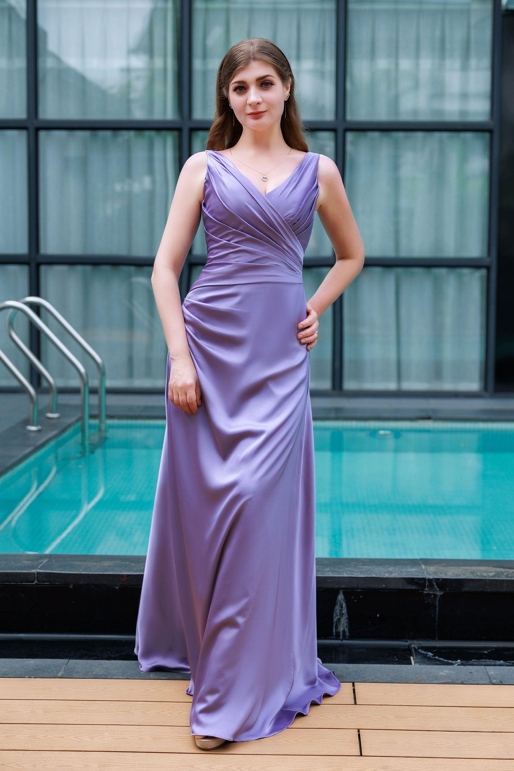 Sheath-Column Floor Length Luxe Satin Bridesmaid Dress CB0713 - COCOMELODY