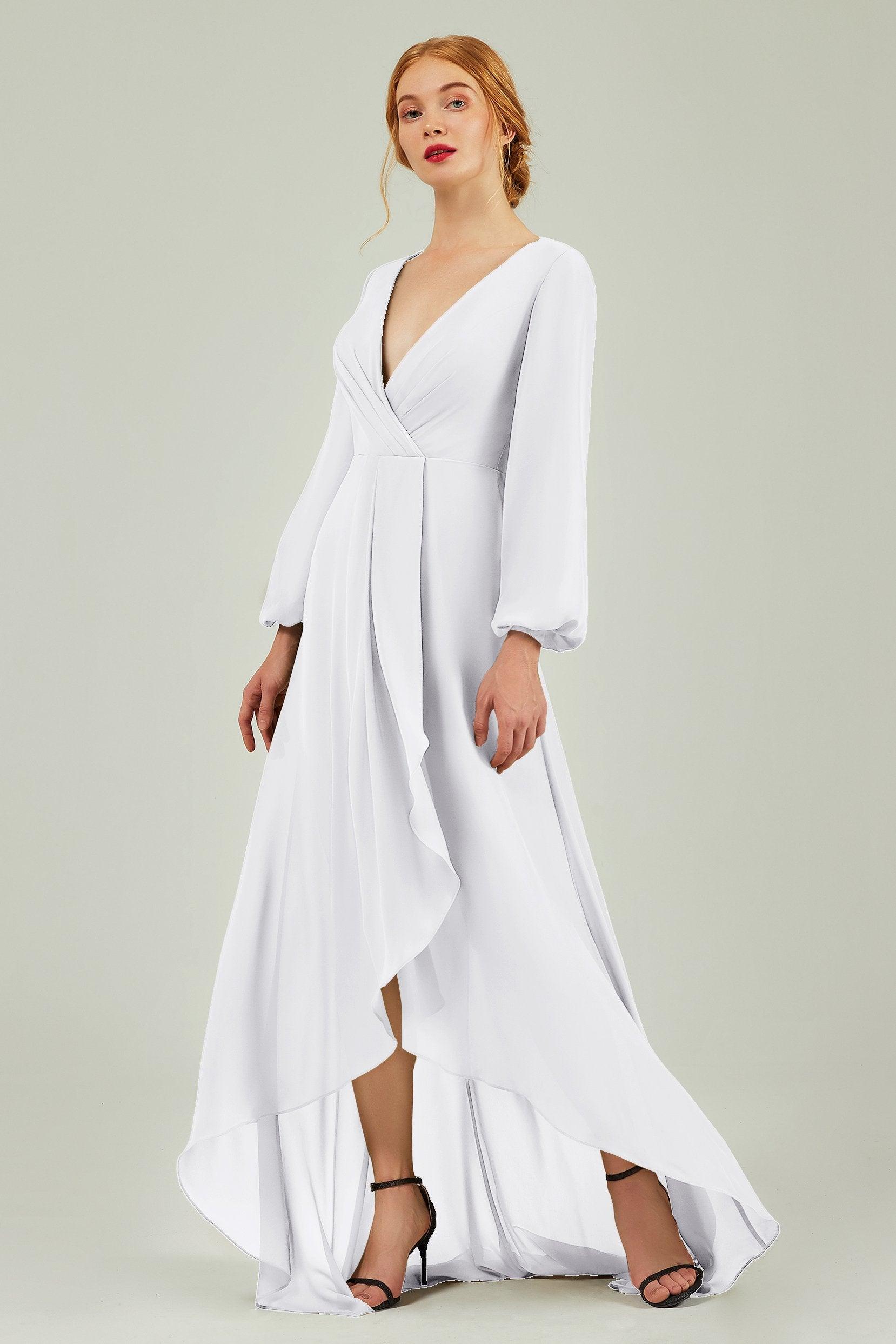 Asymmetrical Sweep-Brush Chiffon Bridesmaid Dress Formal Dresses CB0239 - COCOMELODY