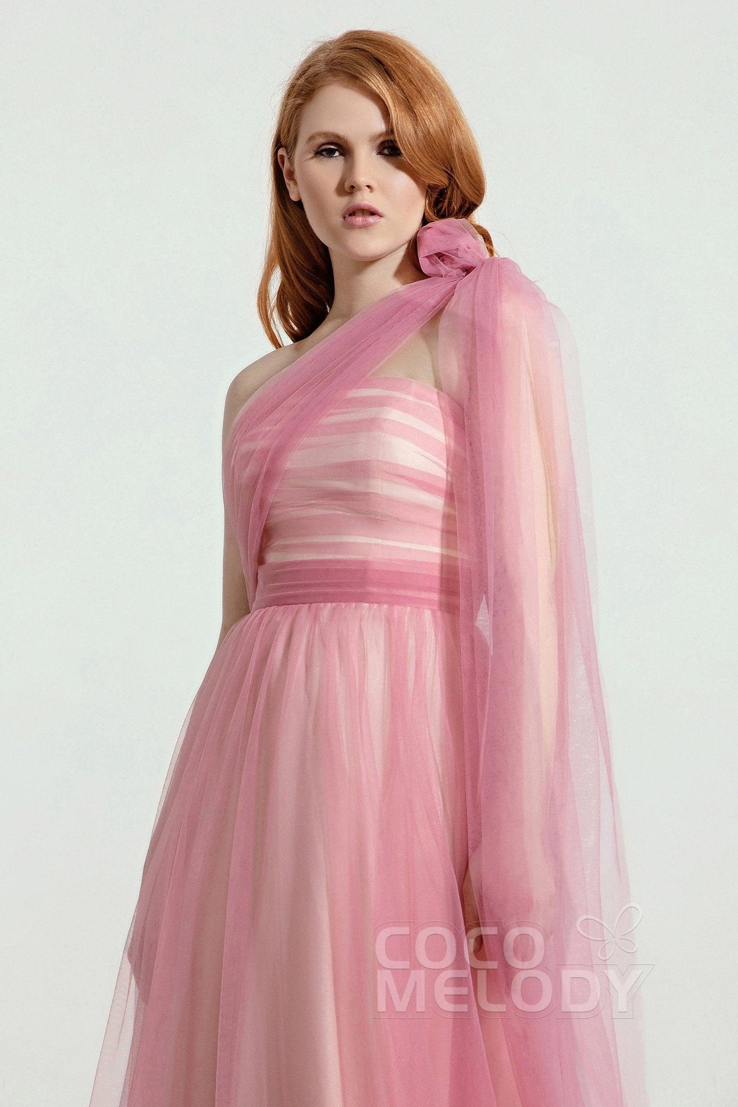 A-Line Tulle/Elastic Silk like Satin Bridesmaid Dress CB0262 - COCOMELODY
