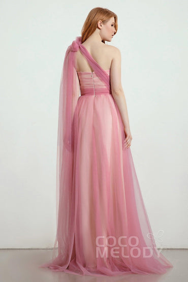 A-Line Tulle/Elastic Silk like Satin Bridesmaid Dress CB0262 - COCOMELODY