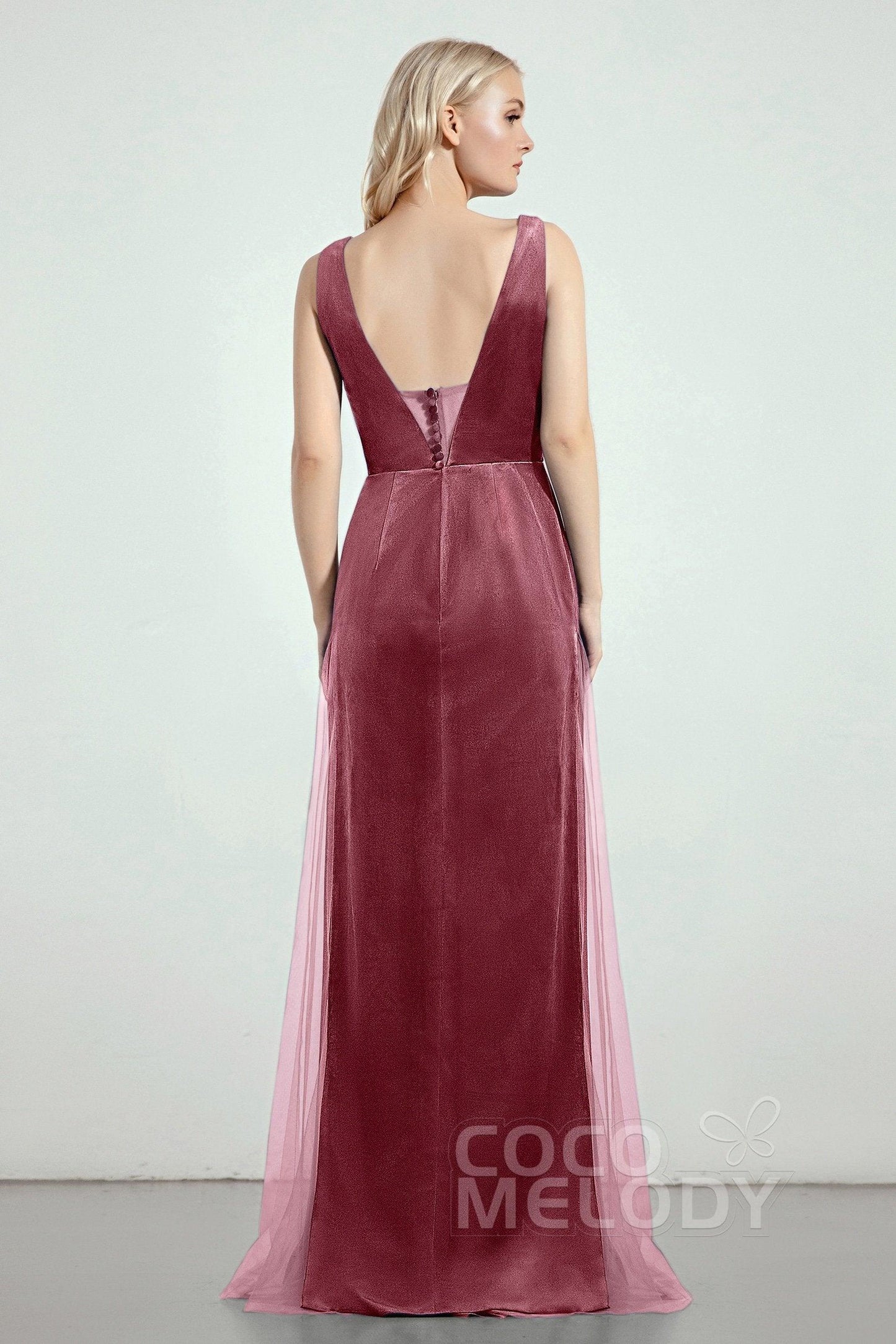 Sheath-Column Floor Length Bridesmaid Dress CB0275CR - COCOMELODY