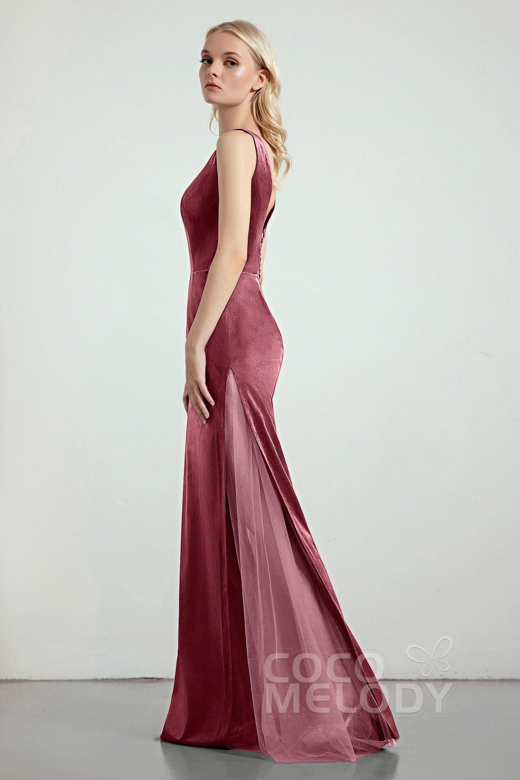 Sheath-Column Floor Length Bridesmaid Dress CB0275CR - COCOMELODY