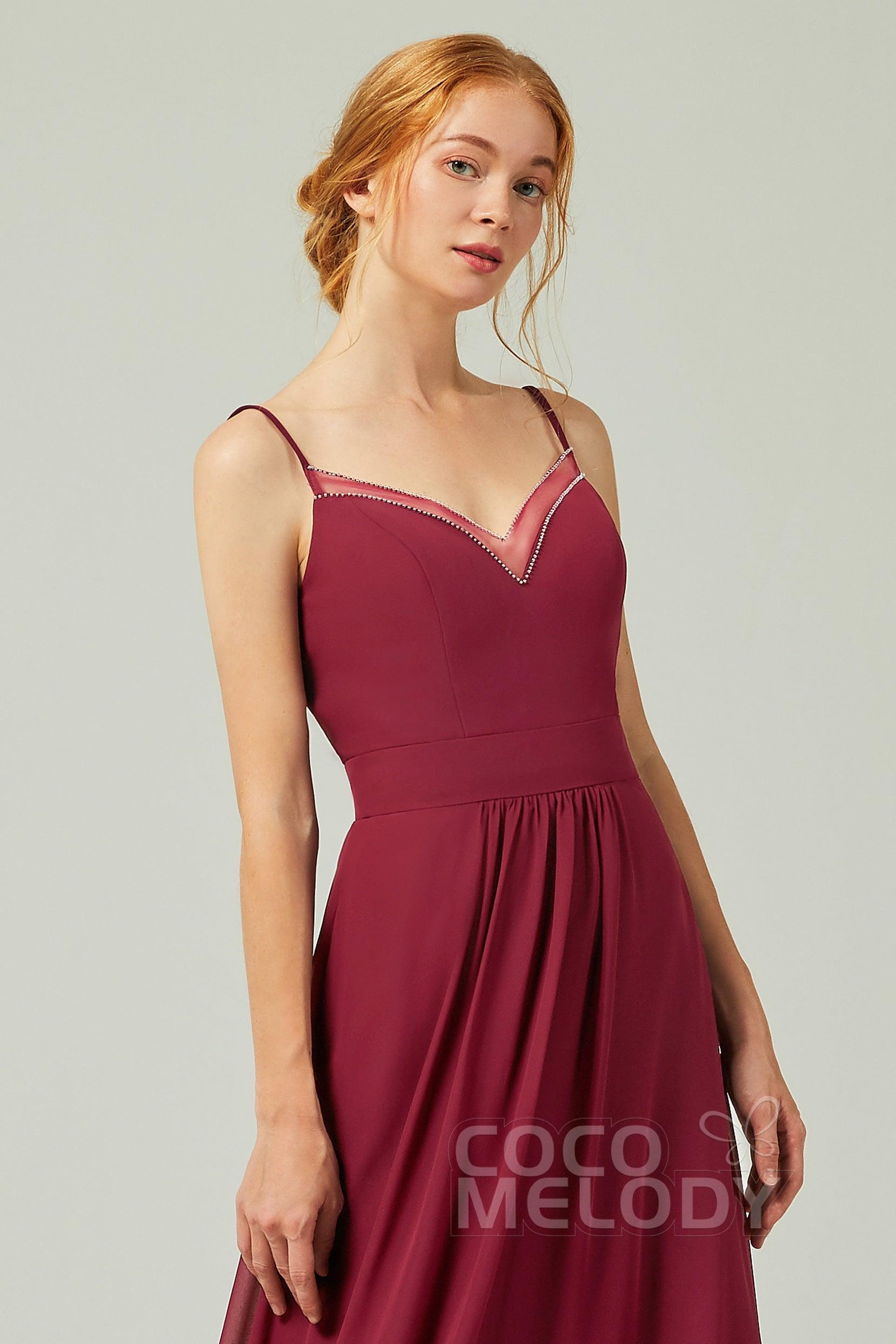 A-Line Floor Length Chiffon Bridesmaid Dress CB0293 - COCOMELODY