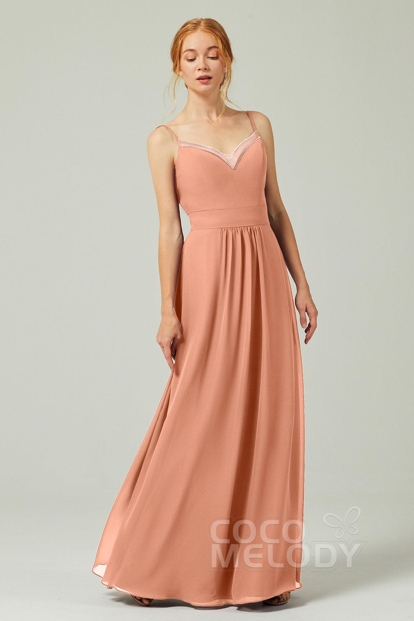 A-Line Floor Length Chiffon Bridesmaid Dress CB0293 - COCOMELODY