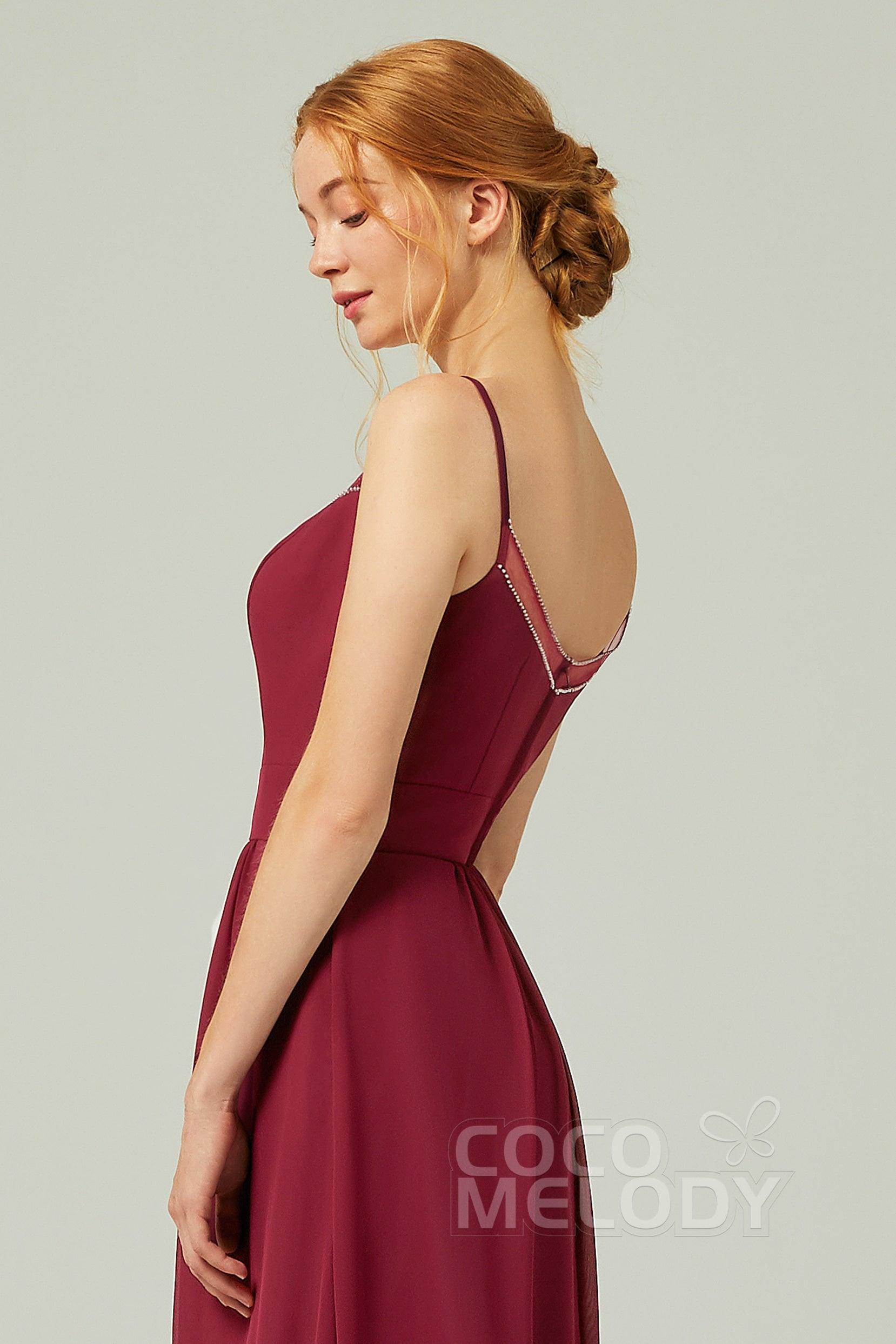 A-Line Floor Length Chiffon Bridesmaid Dress CB0293 - COCOMELODY