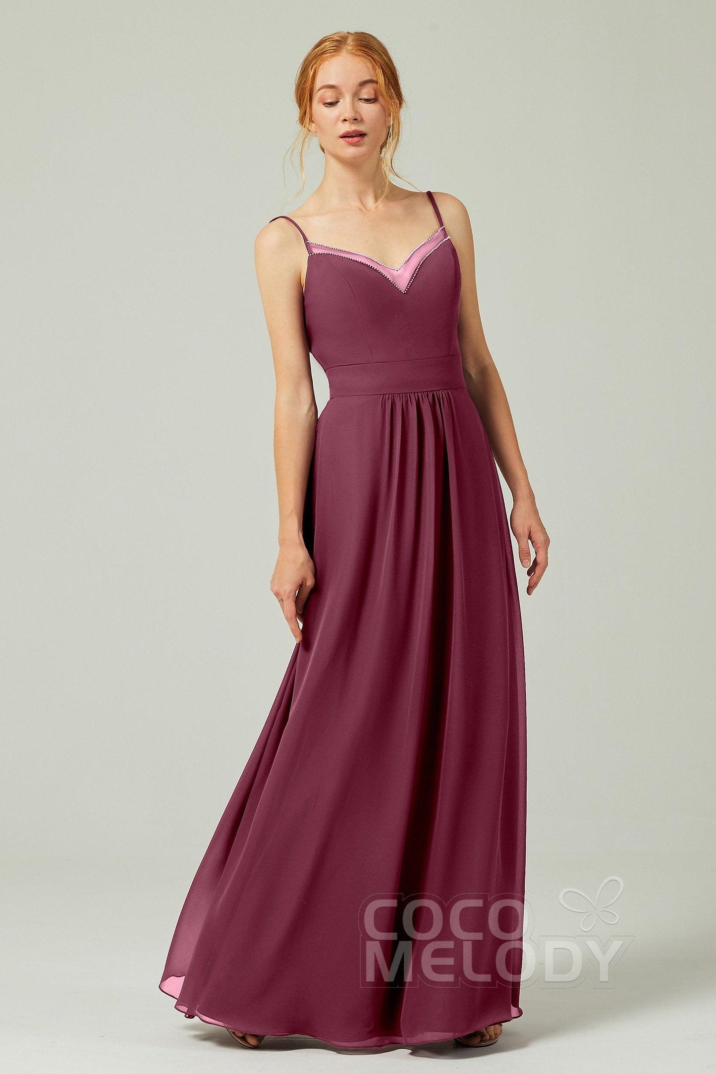 A-Line Floor Length Chiffon Bridesmaid Dress CB0293 - COCOMELODY