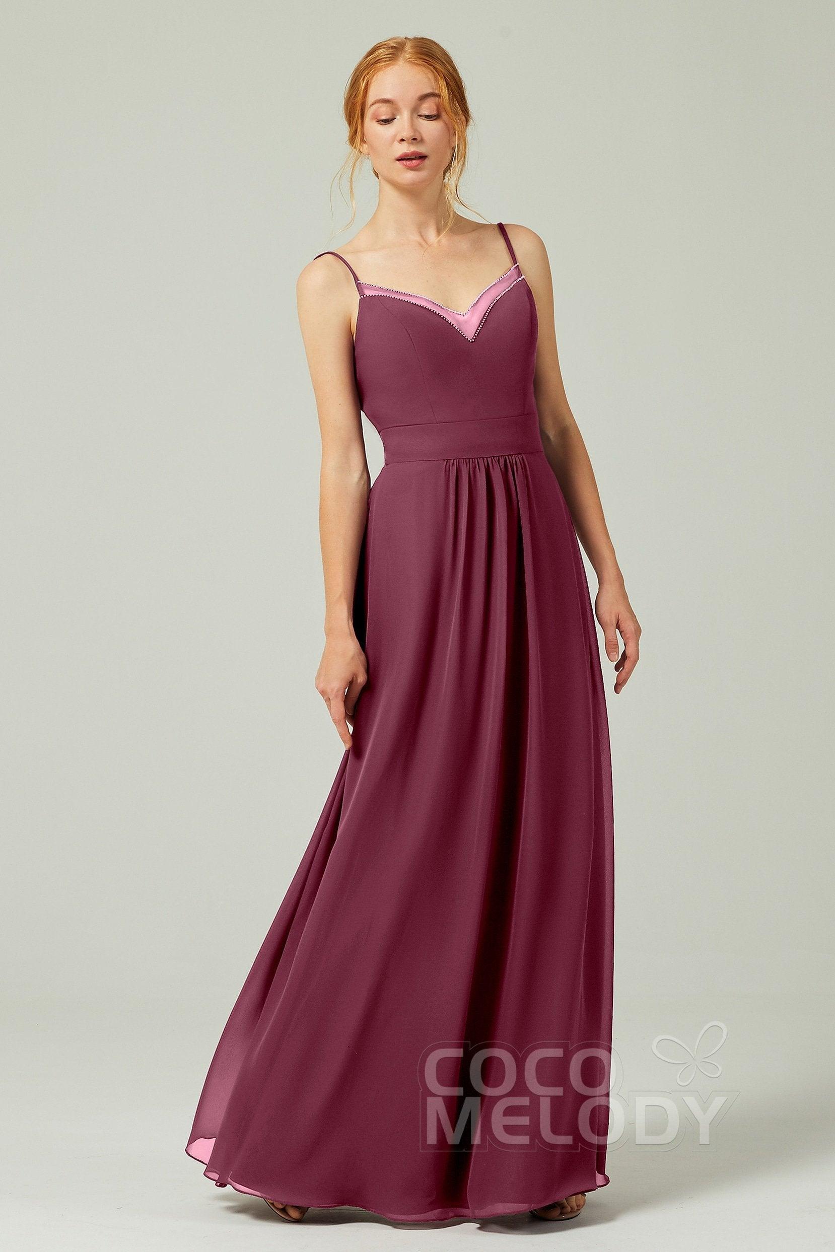 A-Line Floor Length Chiffon Bridesmaid Dress CB0293 - COCOMELODY