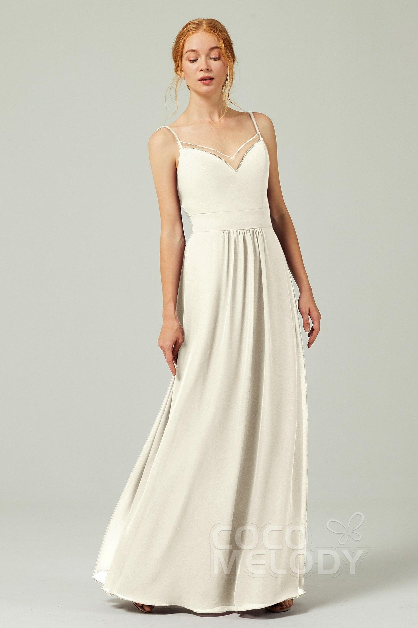 A-Line Floor Length Chiffon Bridesmaid Dress CB0293 - COCOMELODY