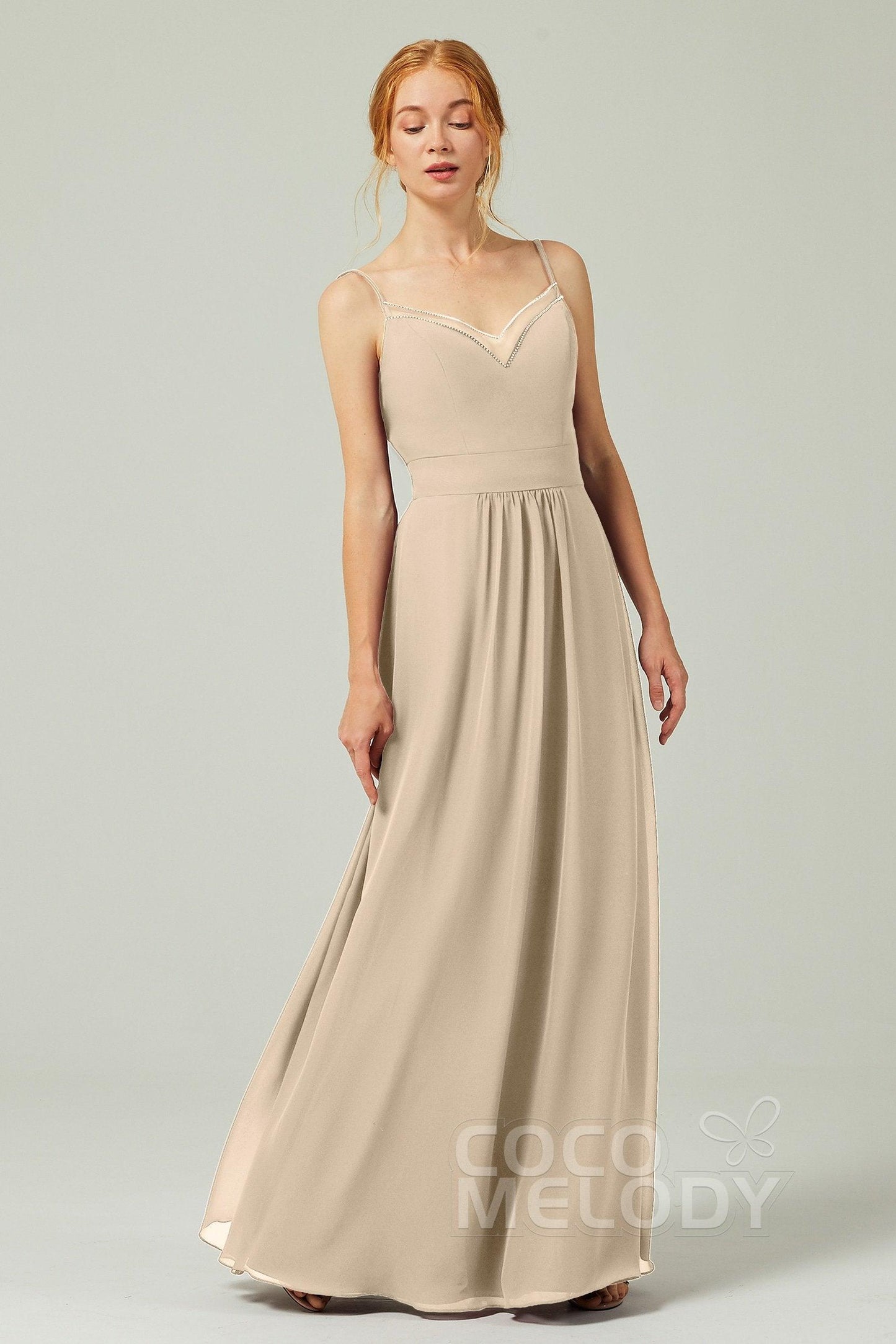 A-Line Floor Length Chiffon Bridesmaid Dress CB0293 - COCOMELODY
