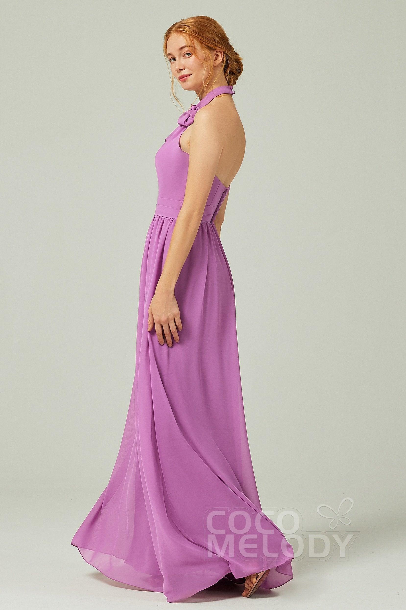 A-Line Floor Length Chiffon Bridesmaid Dress CB0295 - COCOMELODY