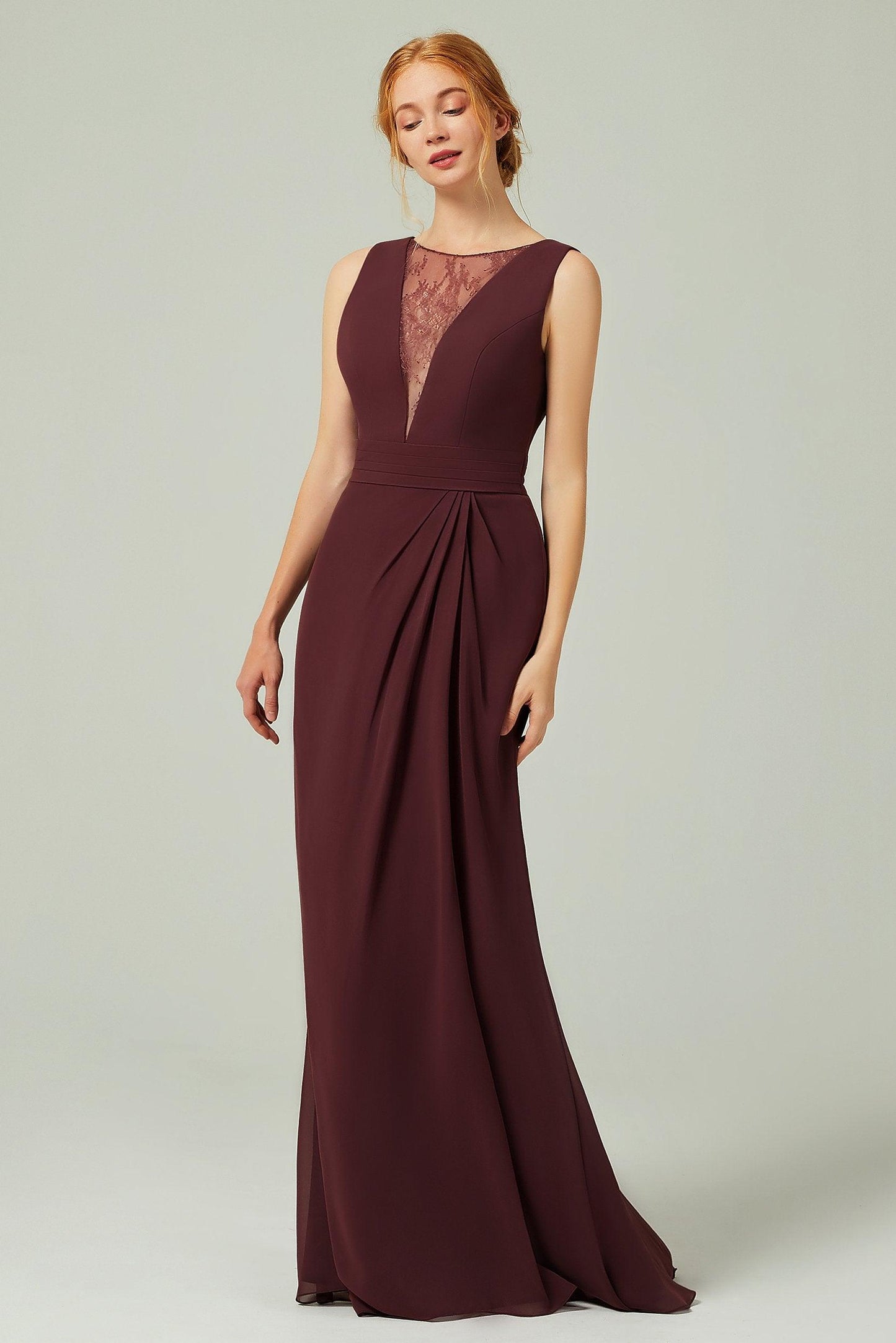 Sheath-Column Floor Length Chiffon Bridesmaid Dress Formal Dresses CB0297