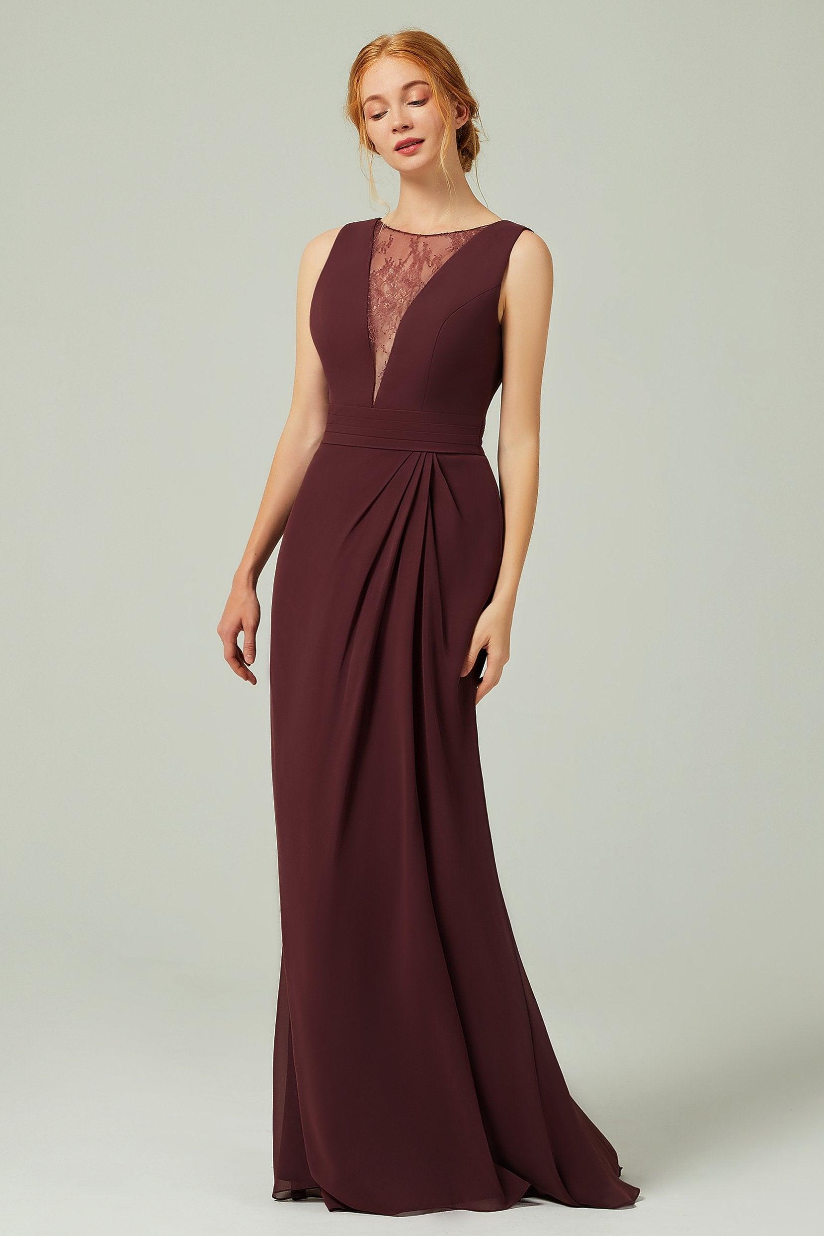 Sheath-Column Floor Length Chiffon Bridesmaid Dress Formal Dresses CB0297 - COCOMELODY