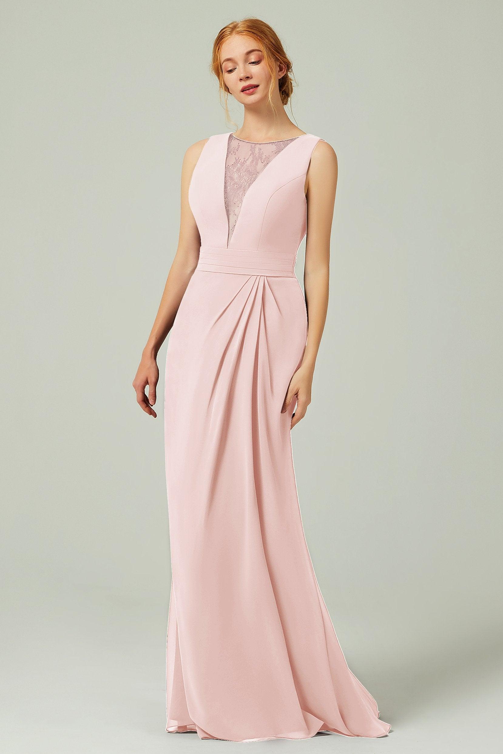 Sheath-Column Floor Length Chiffon Bridesmaid Dress Formal Dresses CB0297 - COCOMELODY