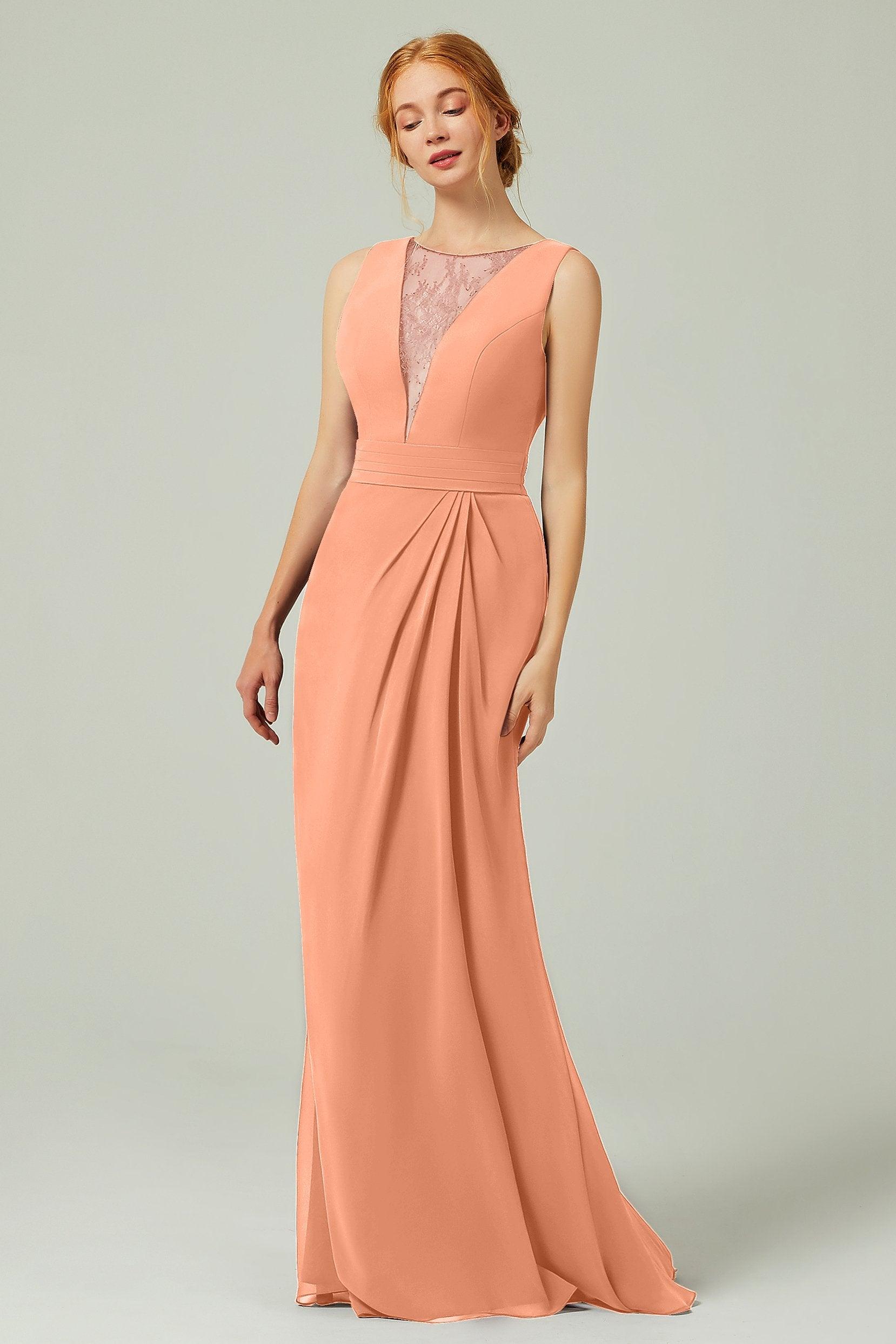Sheath-Column Floor Length Chiffon Bridesmaid Dress Formal Dresses CB0297 - COCOMELODY