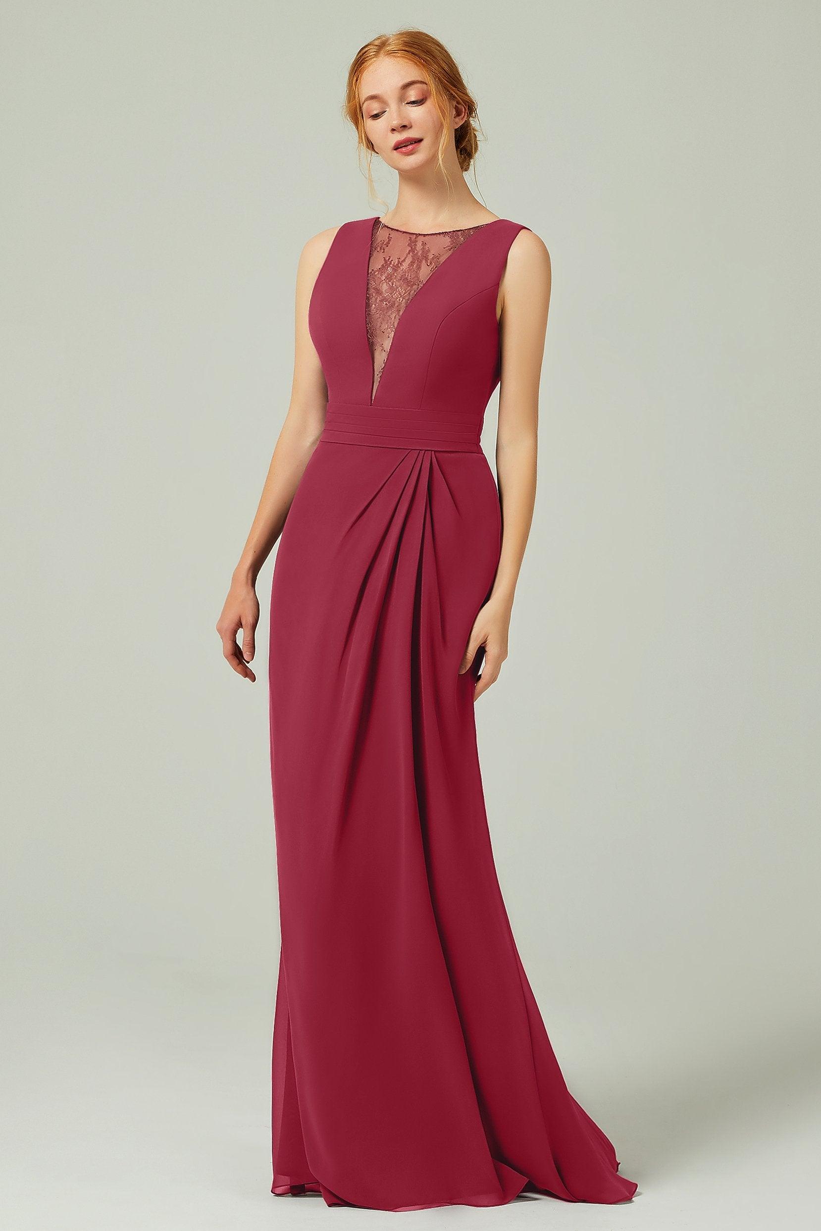 Sheath-Column Floor Length Chiffon Bridesmaid Dress Formal Dresses CB0297 - COCOMELODY