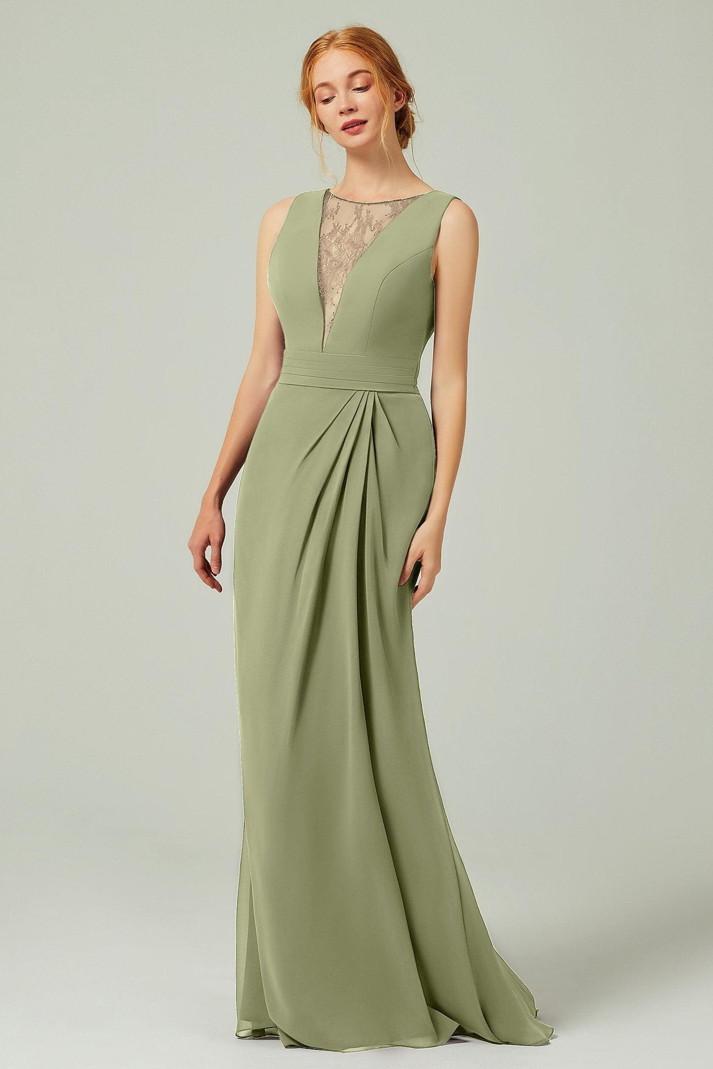 Sheath-Column Floor Length Chiffon Bridesmaid Dress Formal Dresses CB0297 - COCOMELODY