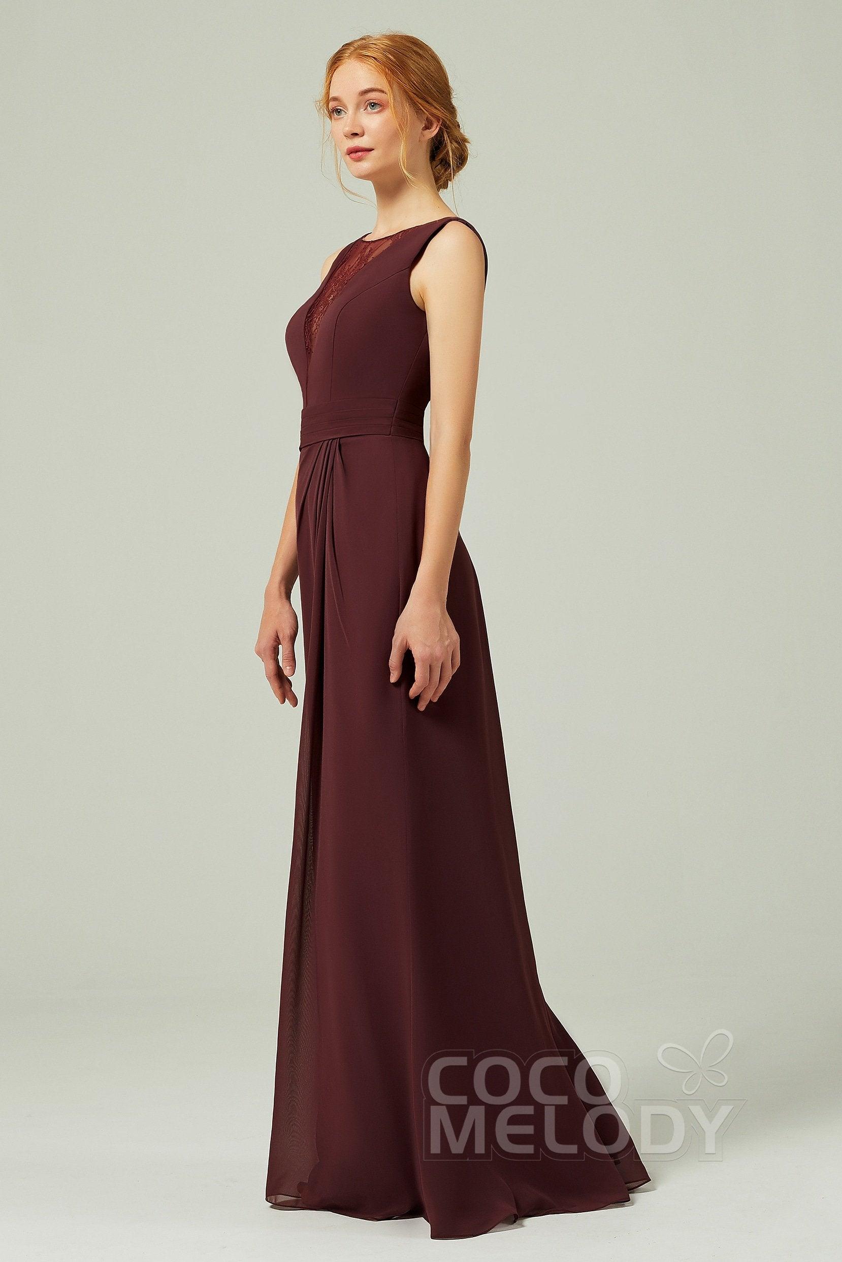 Sheath-Column Floor Length Chiffon Bridesmaid Dress Formal Dresses CB0297 - COCOMELODY