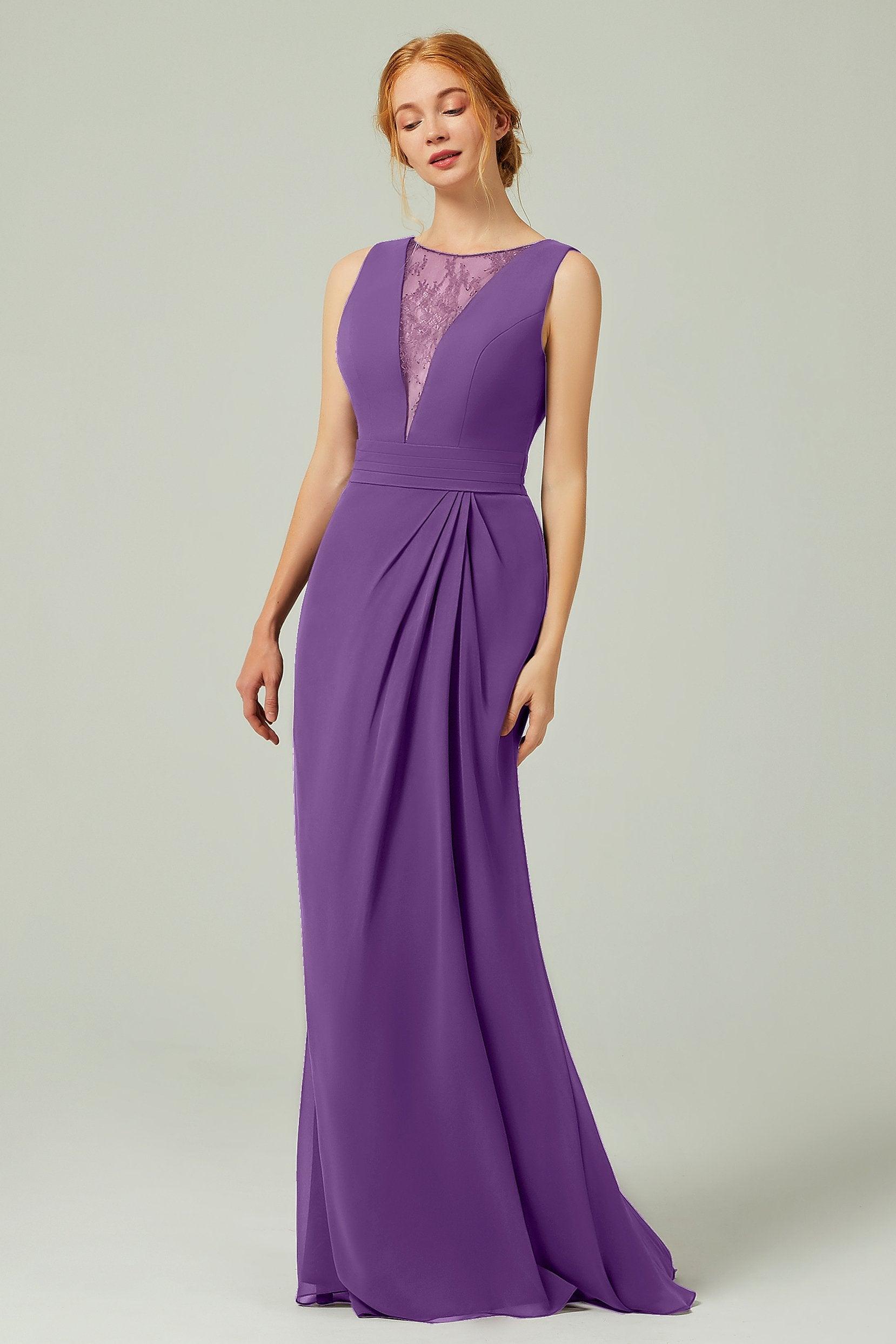 Sheath-Column Floor Length Chiffon Bridesmaid Dress Formal Dresses CB0297 - COCOMELODY