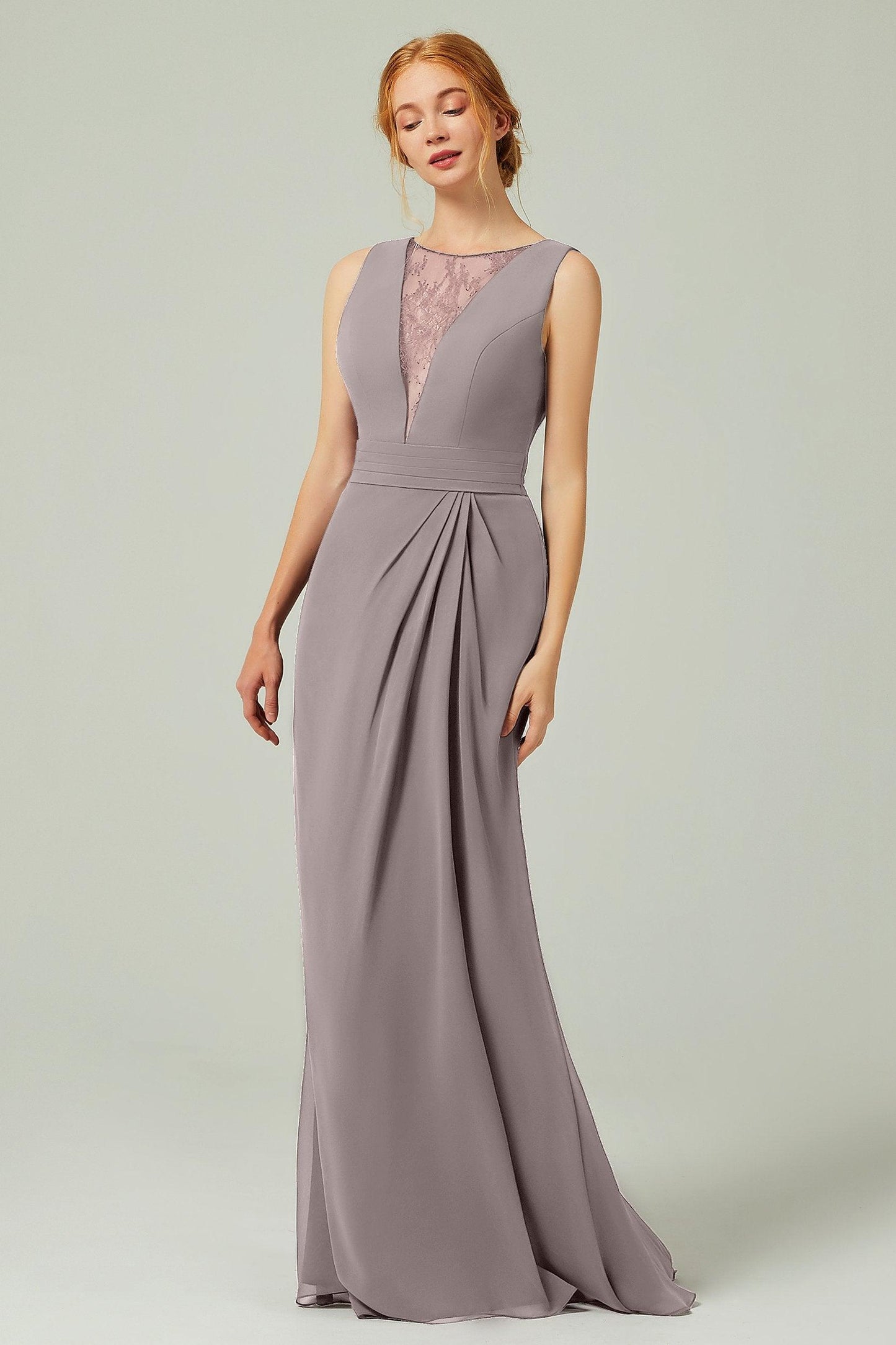Sheath-Column Floor Length Chiffon Bridesmaid Dress Formal Dresses CB0297 - COCOMELODY