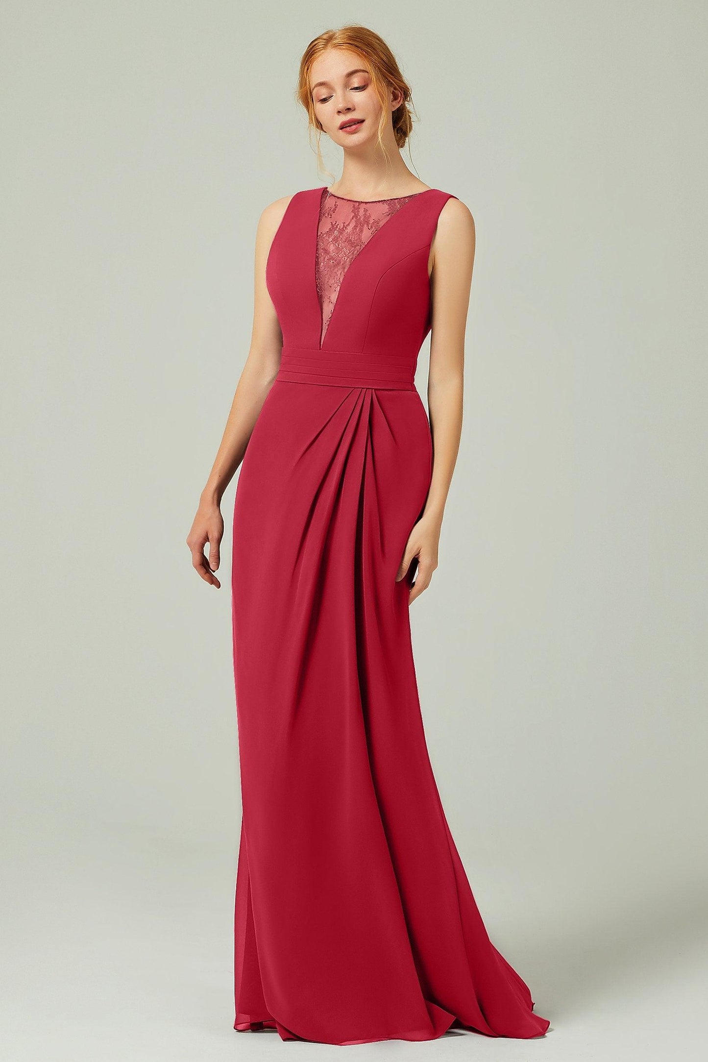 Sheath-Column Floor Length Chiffon Bridesmaid Dress Formal Dresses CB0297 - COCOMELODY