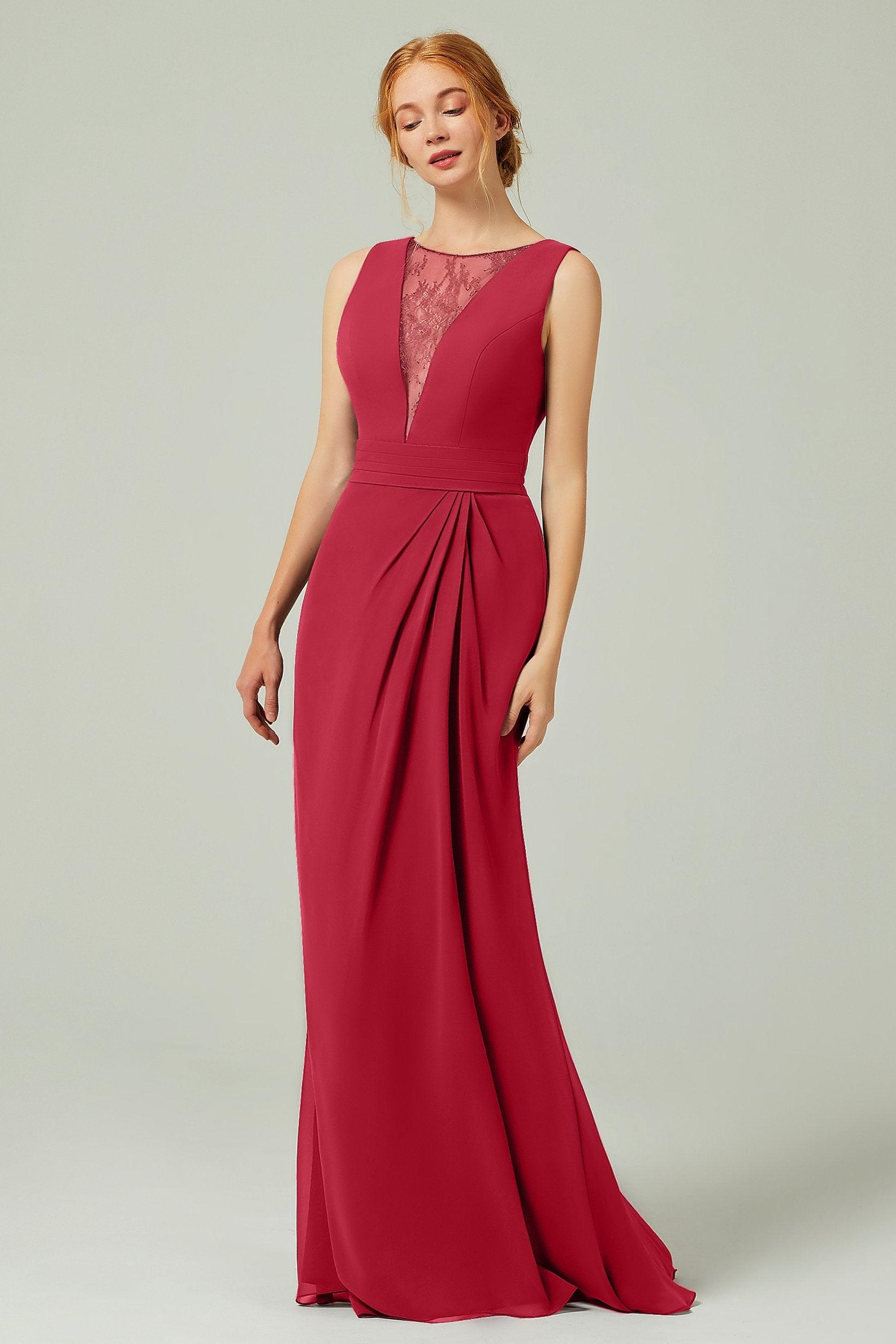 Sheath-Column Floor Length Chiffon Bridesmaid Dress Formal Dresses CB0297 - COCOMELODY