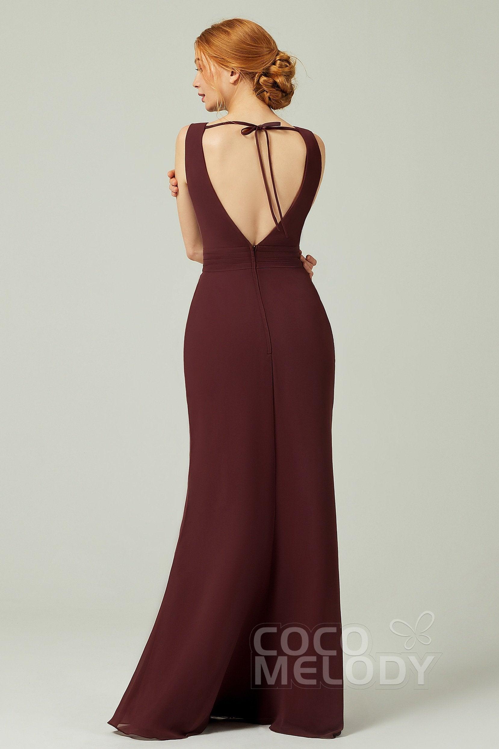 Sheath-Column Floor Length Chiffon Bridesmaid Dress Formal Dresses CB0297 - COCOMELODY