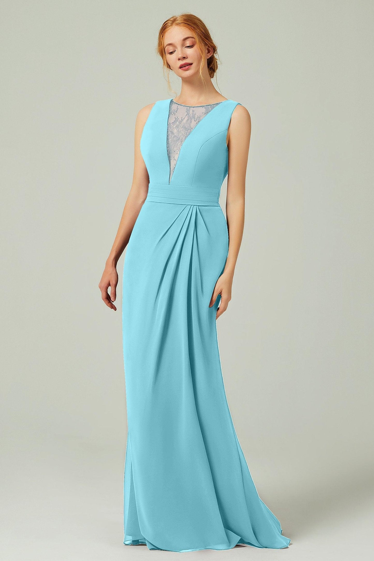 Sheath-Column Floor Length Chiffon Bridesmaid Dress Formal Dresses CB0297 - COCOMELODY