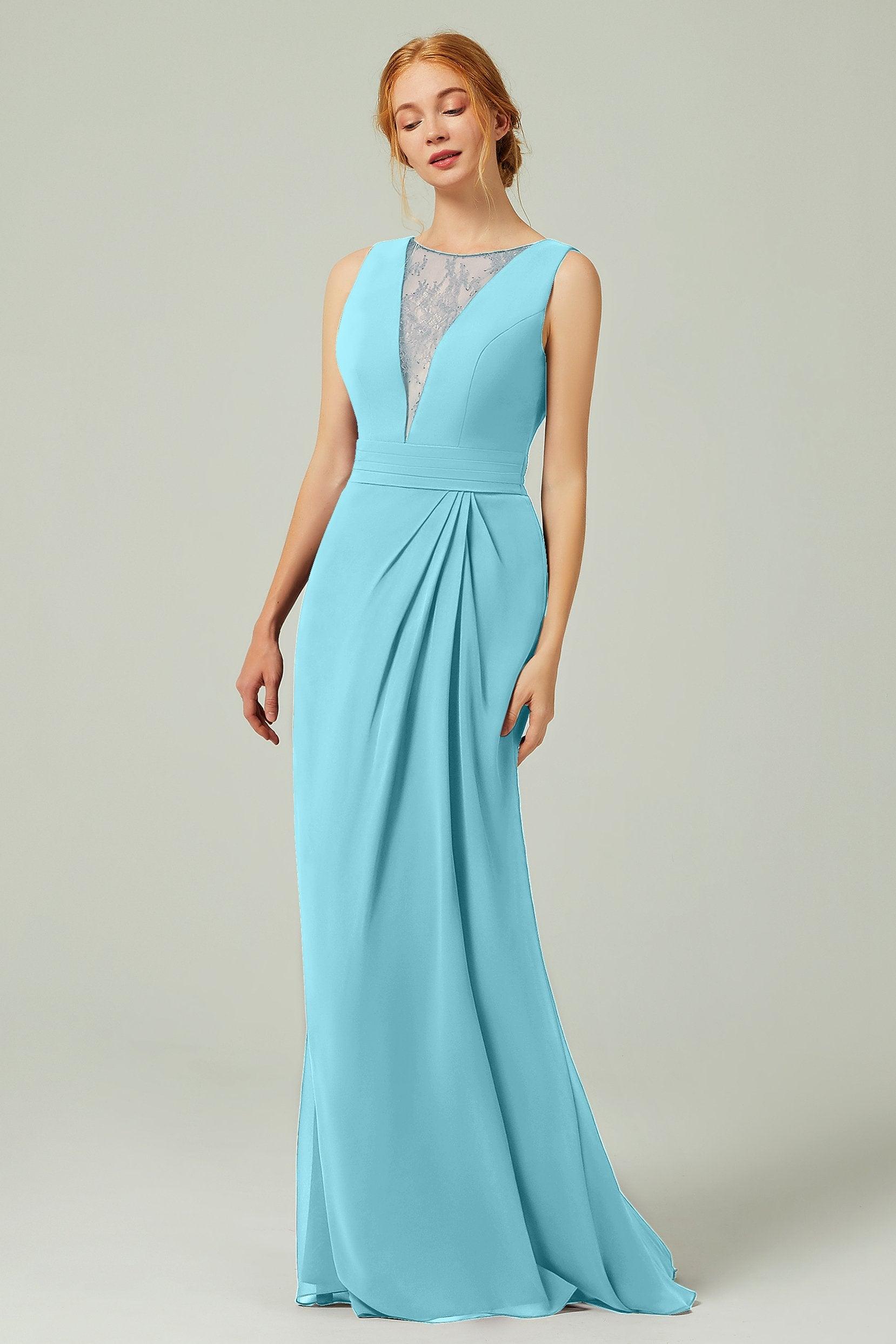 Sheath-Column Floor Length Chiffon Bridesmaid Dress Formal Dresses CB0297 - COCOMELODY
