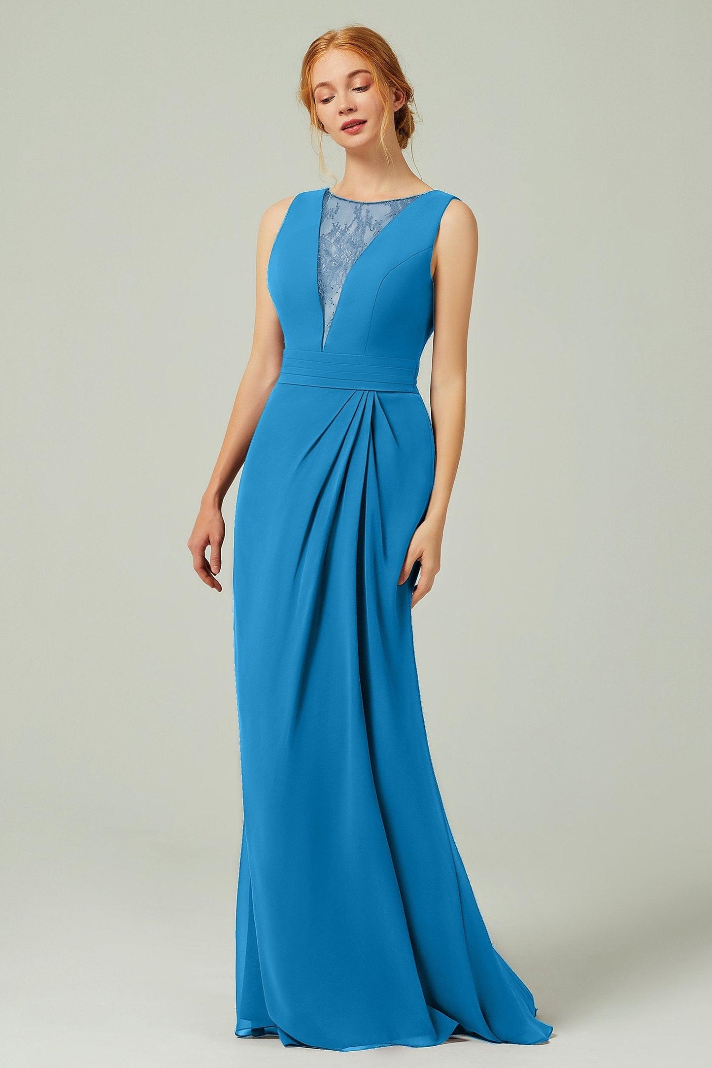 Sheath-Column Floor Length Chiffon Bridesmaid Dress Formal Dresses CB0297 - COCOMELODY