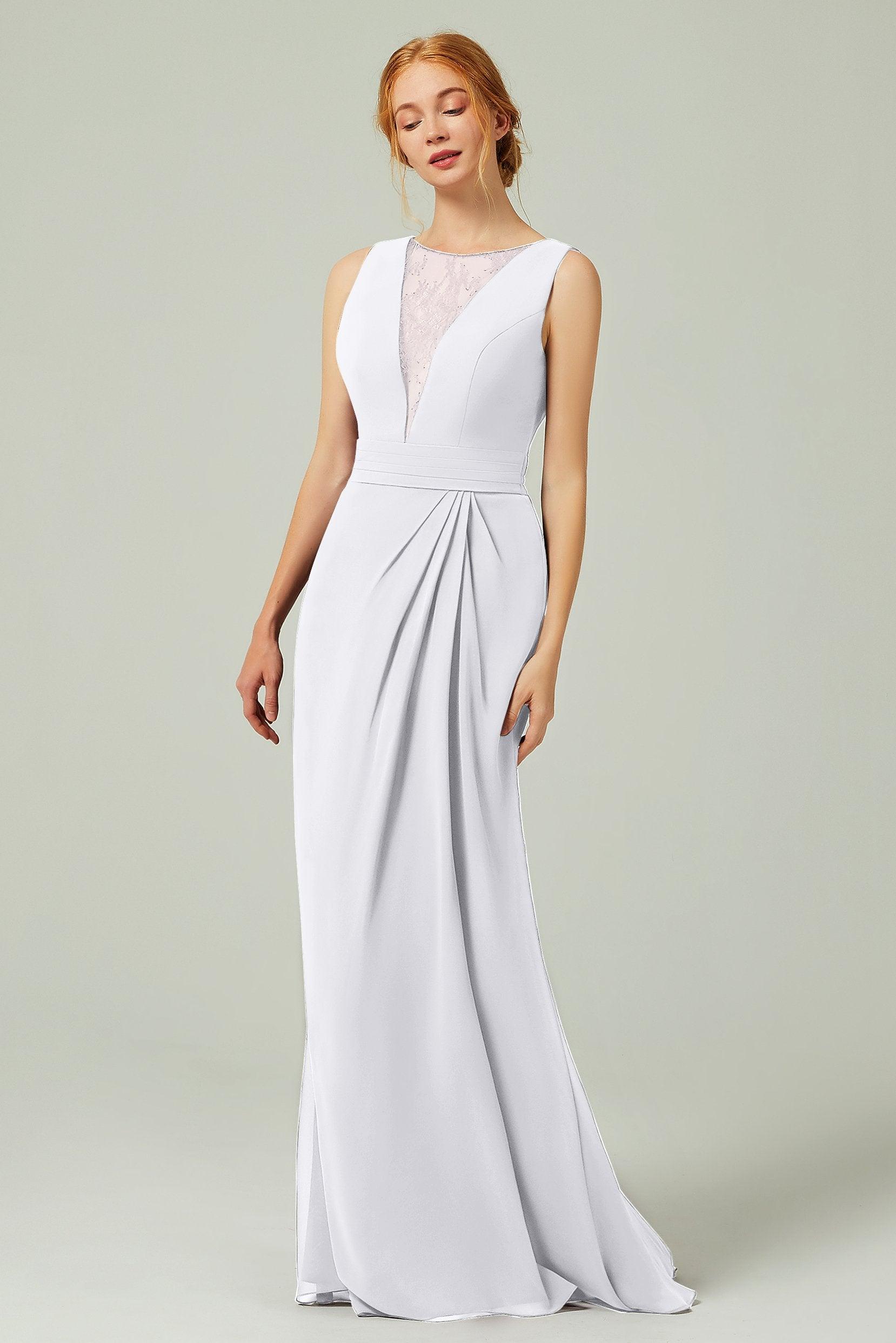 Sheath-Column Floor Length Chiffon Bridesmaid Dress Formal Dresses CB0297 - COCOMELODY