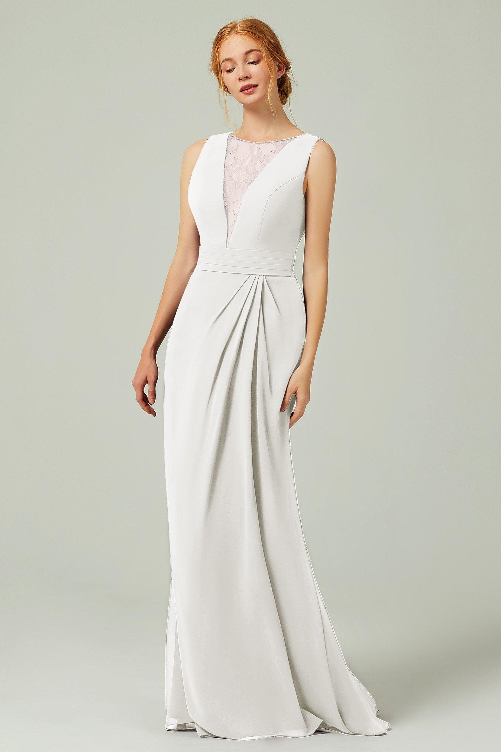 Sheath-Column Floor Length Chiffon Bridesmaid Dress Formal Dresses CB0297 - COCOMELODY