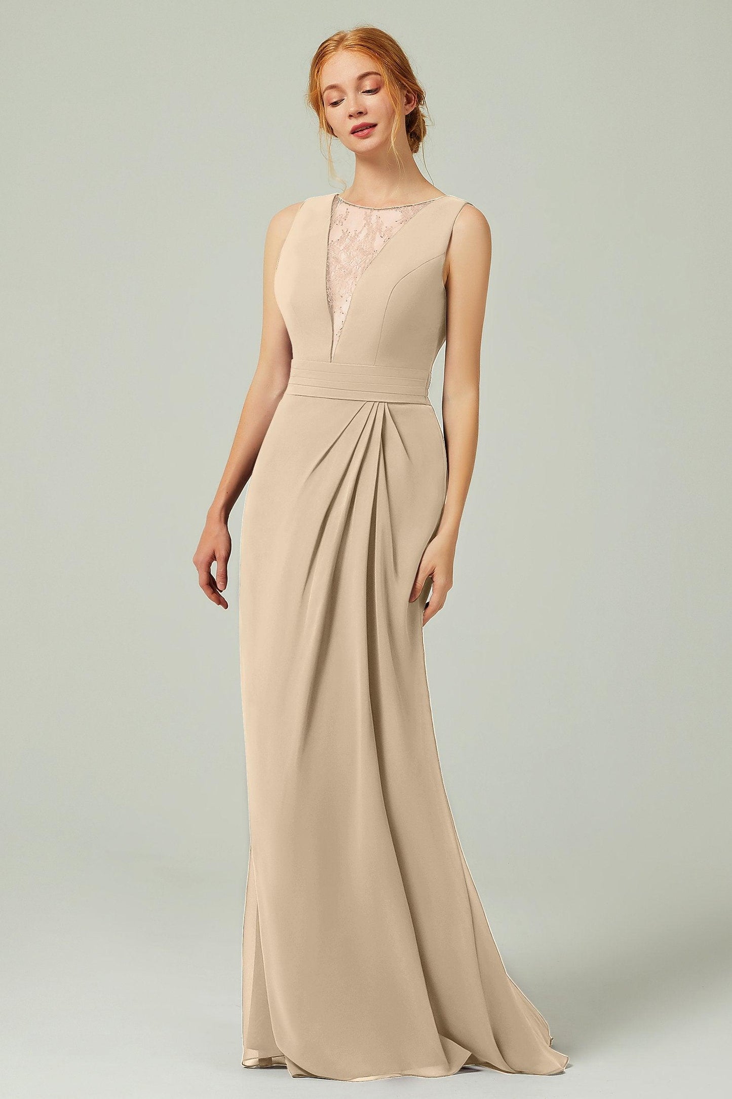 Sheath-Column Floor Length Chiffon Bridesmaid Dress Formal Dresses CB0297