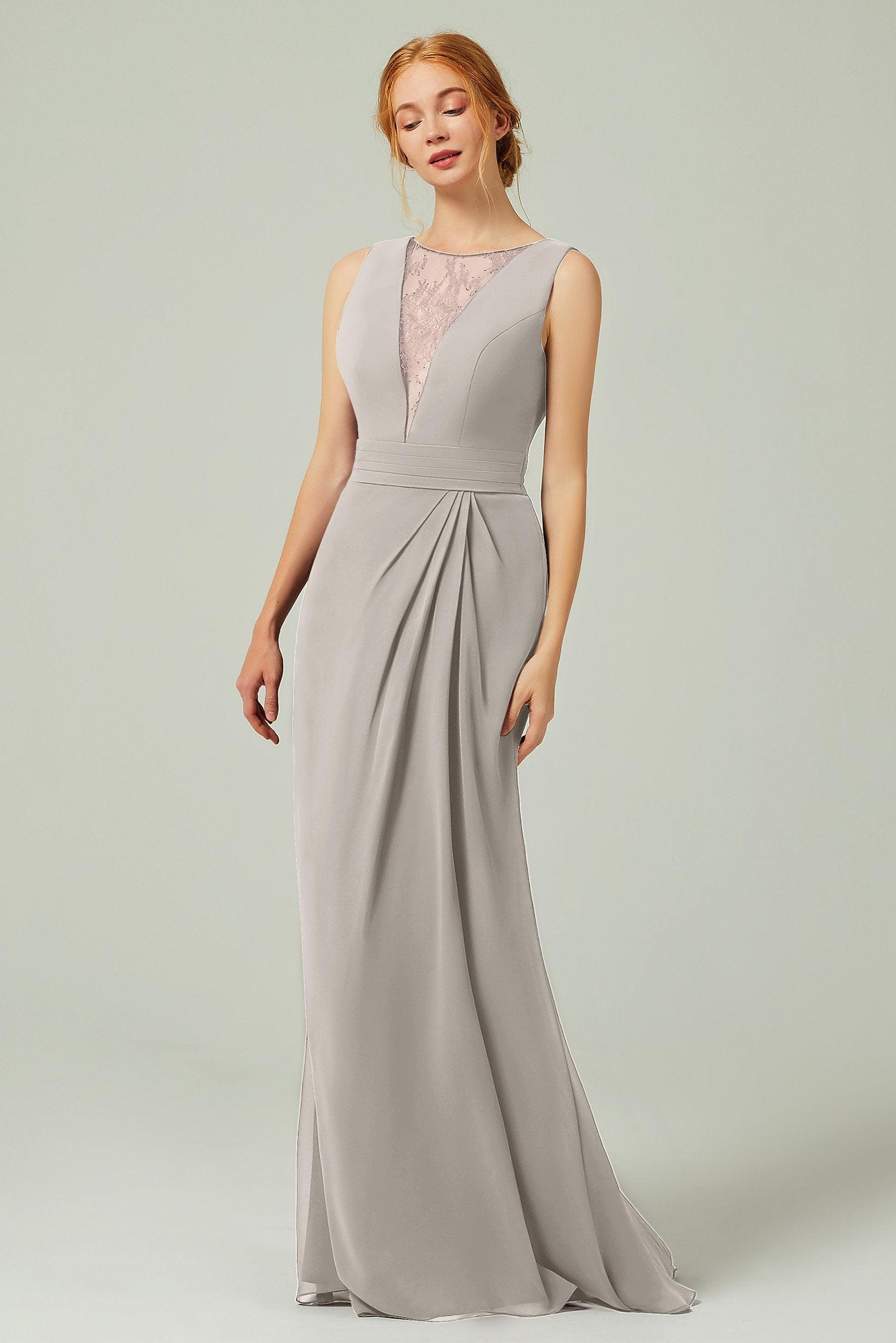 Sheath-Column Floor Length Chiffon Bridesmaid Dress Formal Dresses CB0297 - COCOMELODY