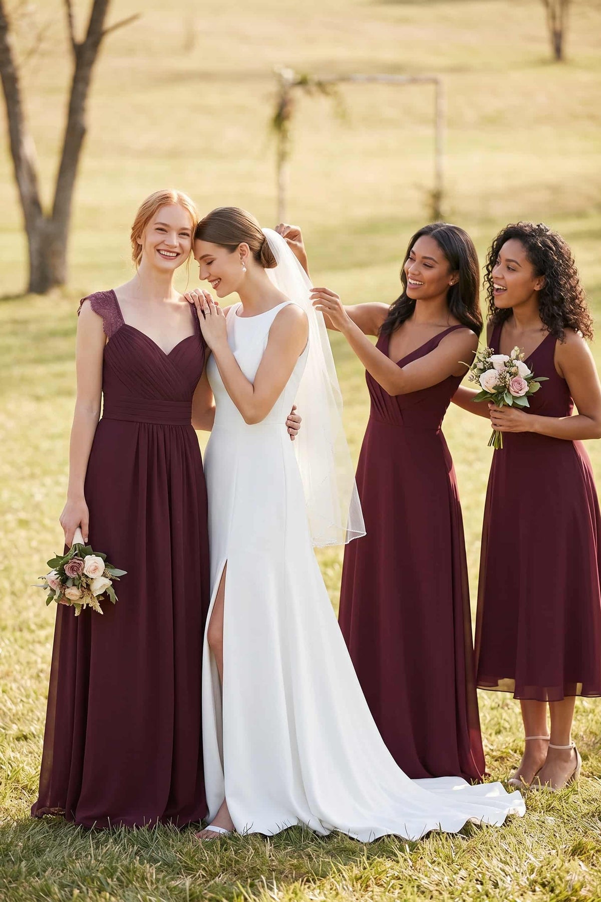 A-Line Floor Length Chiffon Bridesmaid Dress Formal Dresses CB0298 - Mulberry - COCOMELODY