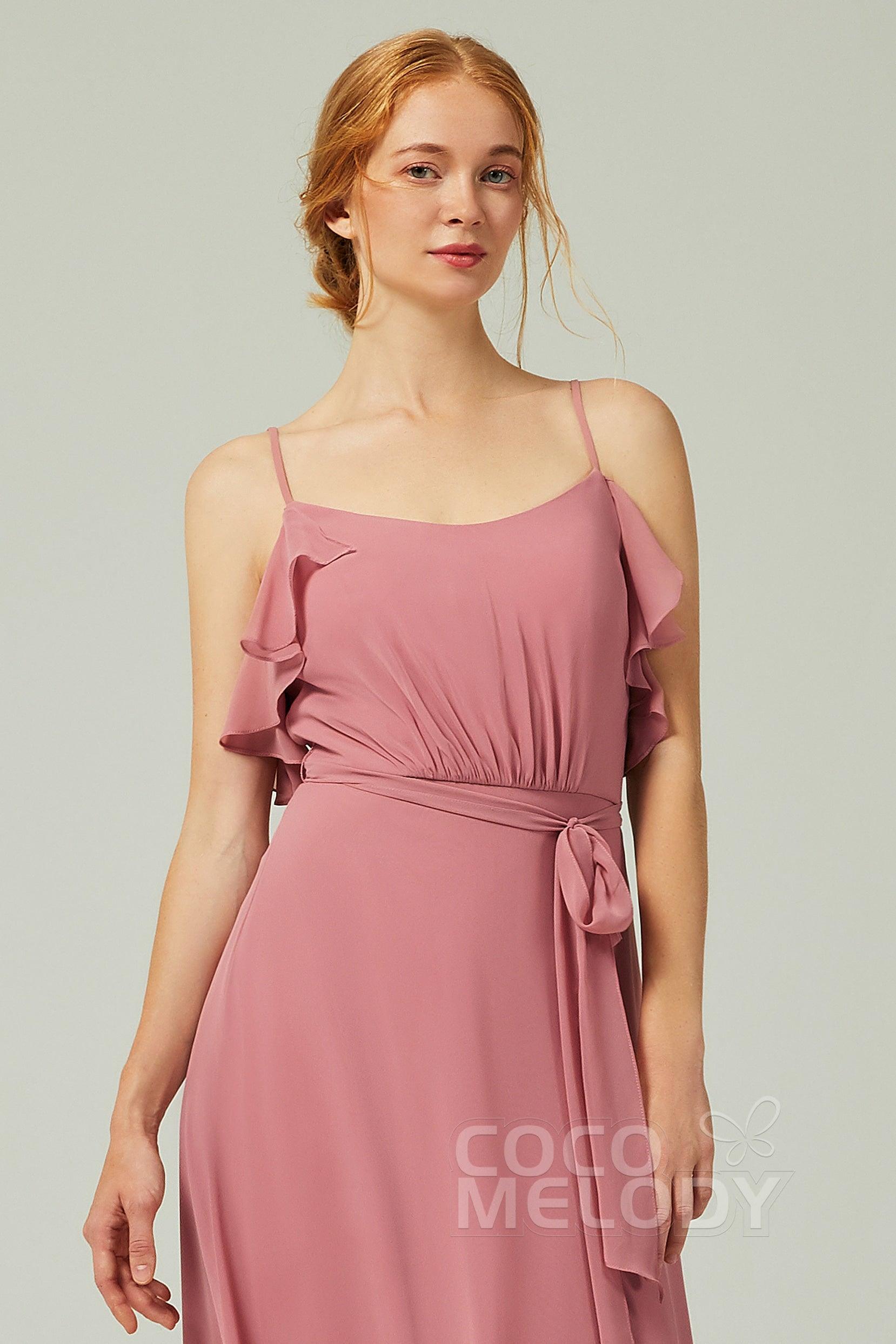 A-Line Floor Length Chiffon Bridesmaid Dress CB0299 - COCOMELODY