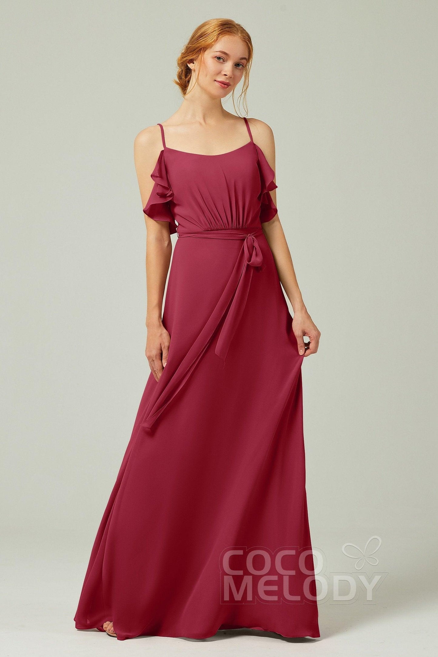 A-Line Floor Length Chiffon Bridesmaid Dress CB0299 - COCOMELODY