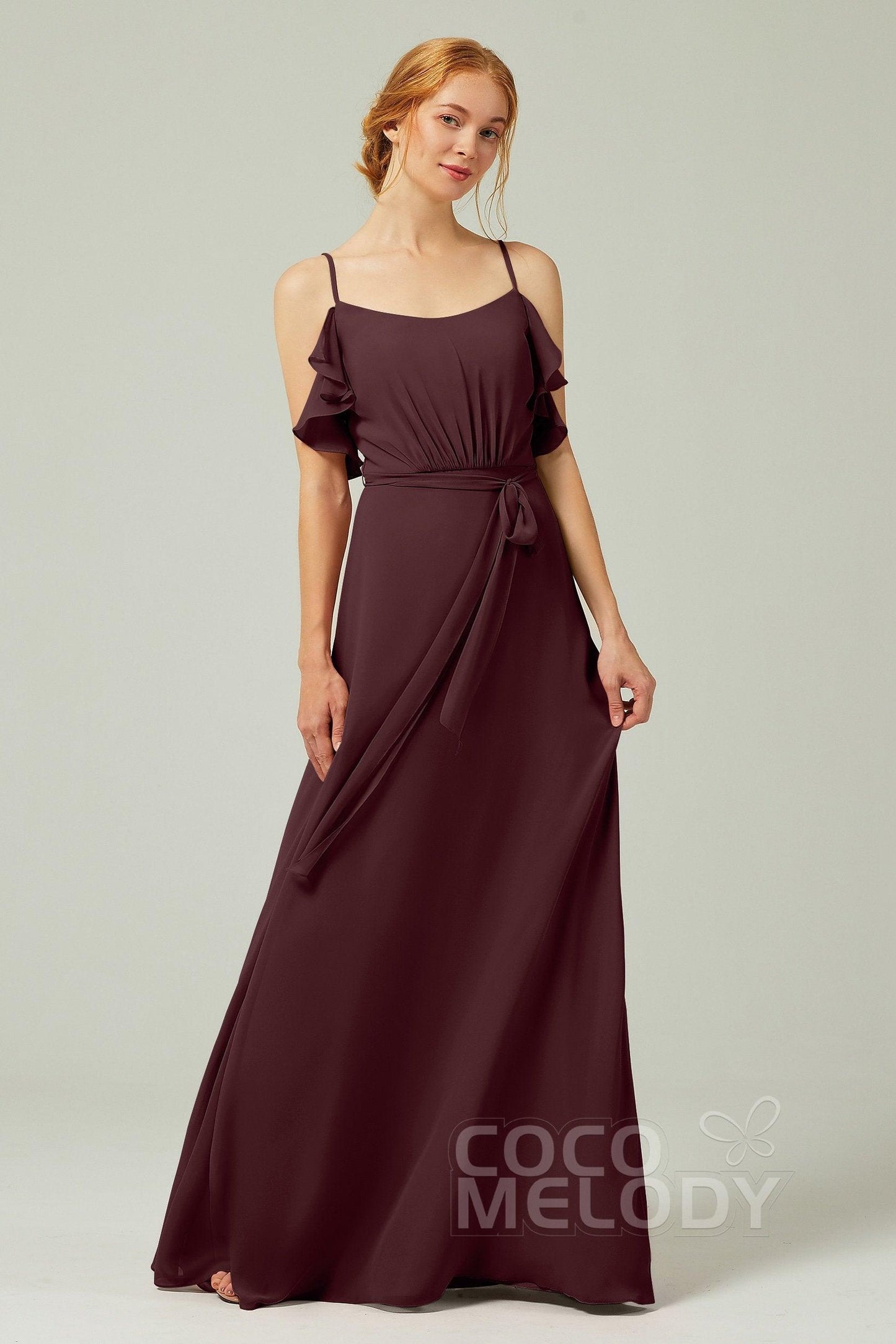 A-Line Floor Length Chiffon Bridesmaid Dress CB0299 - COCOMELODY