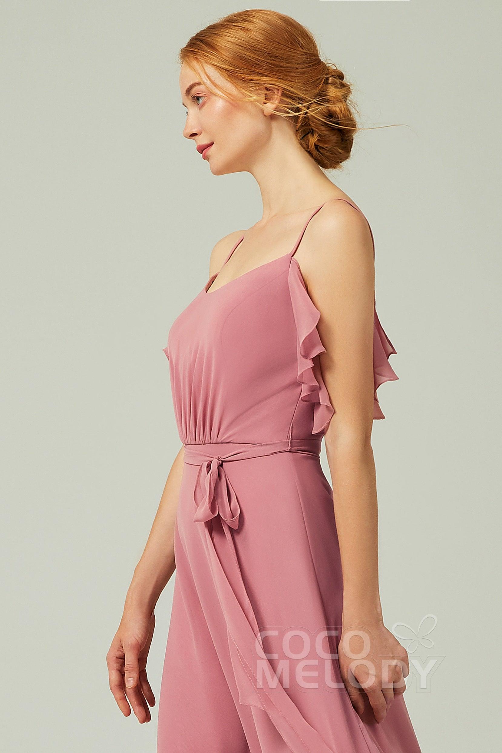 A-Line Floor Length Chiffon Bridesmaid Dress CB0299 - COCOMELODY