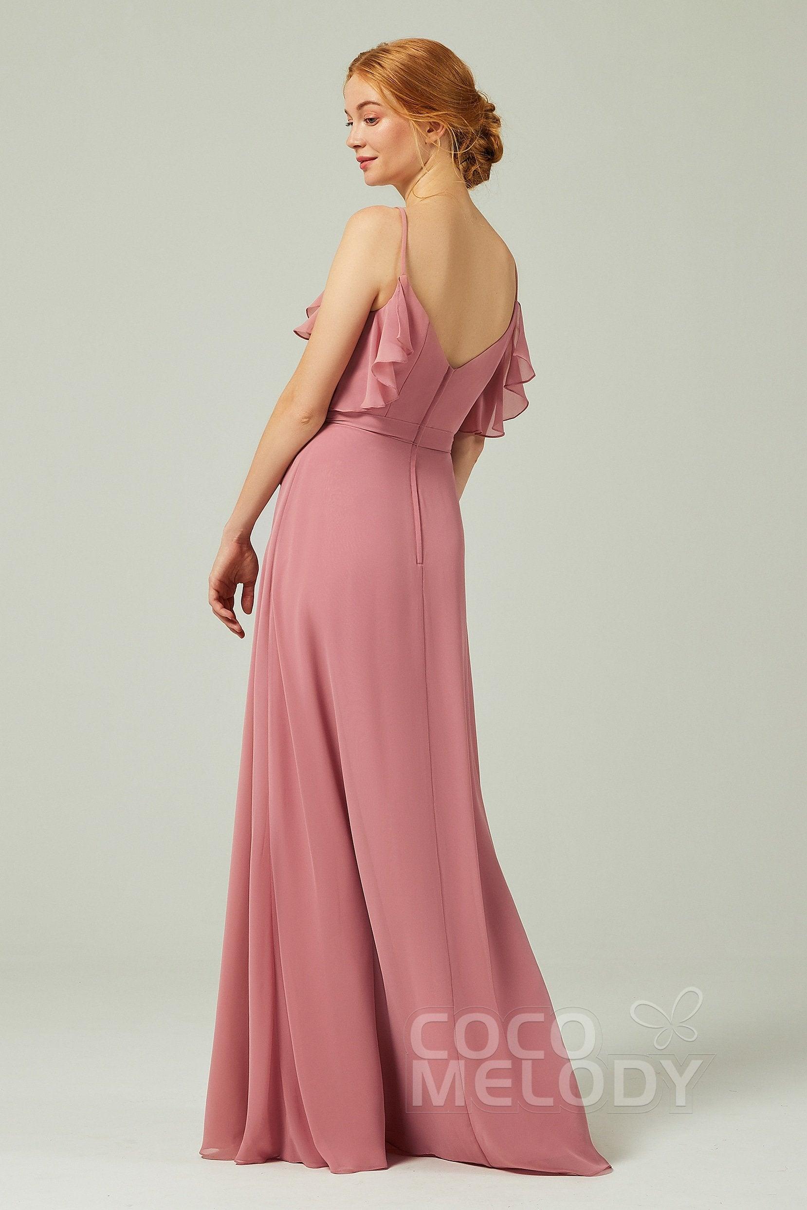 A-Line Floor Length Chiffon Bridesmaid Dress CB0299 - COCOMELODY