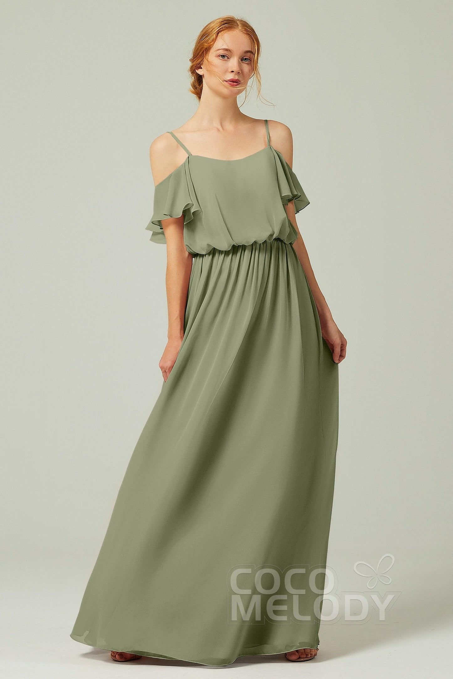 A-Line Floor Length Chiffon Bridesmaid Dress CB0300 - COCOMELODY