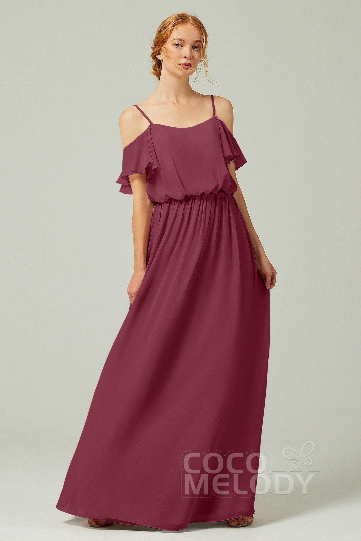 A-Line Floor Length Chiffon Bridesmaid Dress CB0300 - COCOMELODY