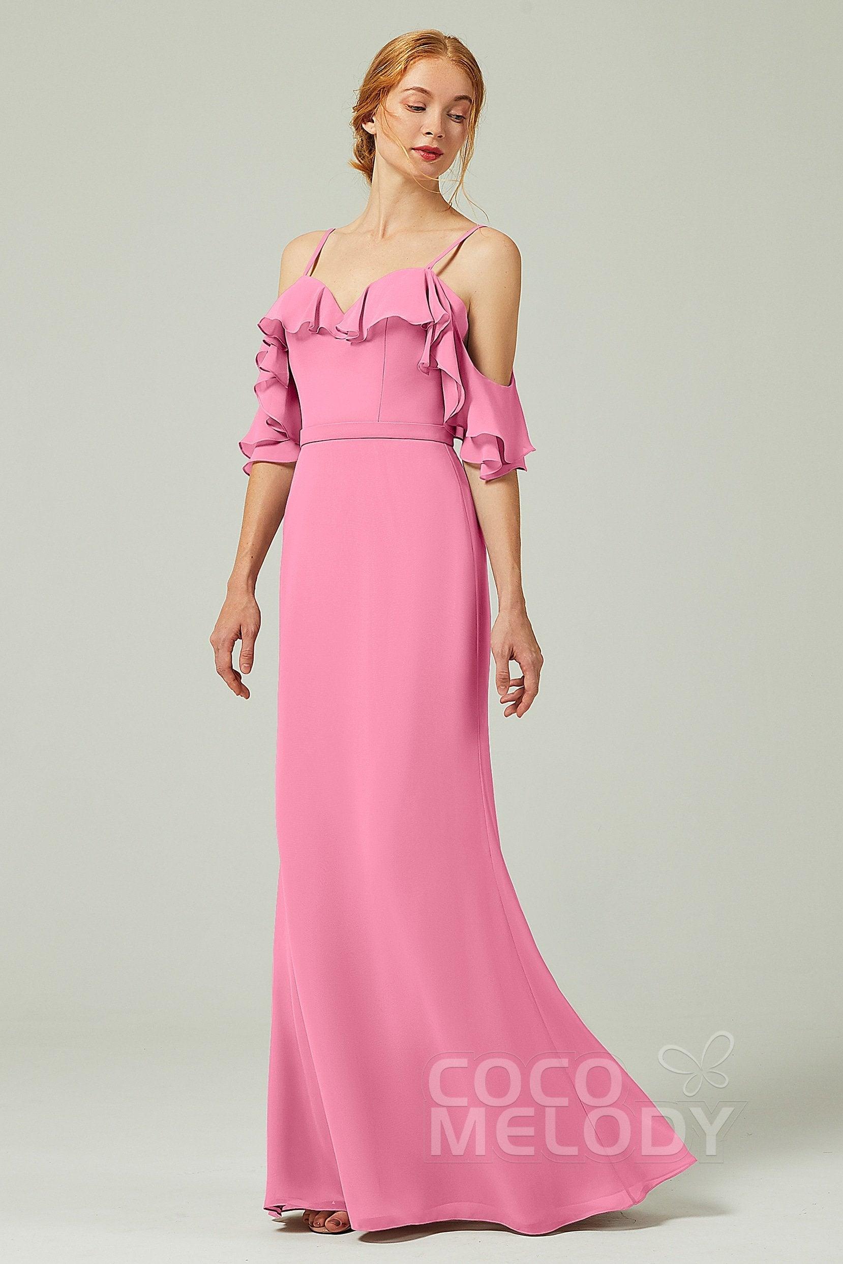 Sheath-Column Floor Length Chiffon Bridesmaid Dress CB0301 - COCOMELODY