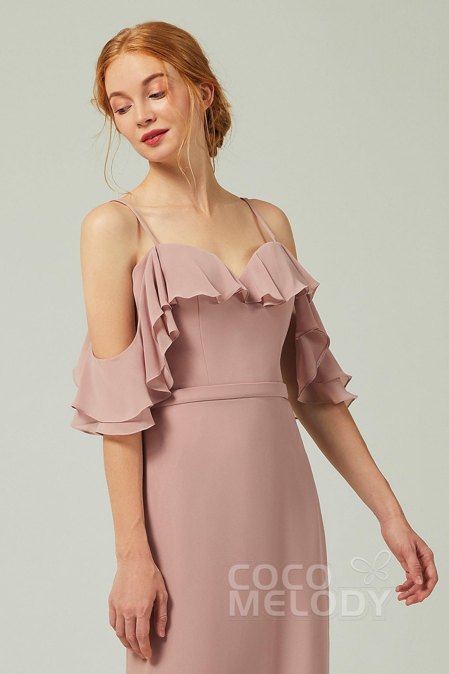 Sheath-Column Floor Length Chiffon Bridesmaid Dress CB0301 - COCOMELODY