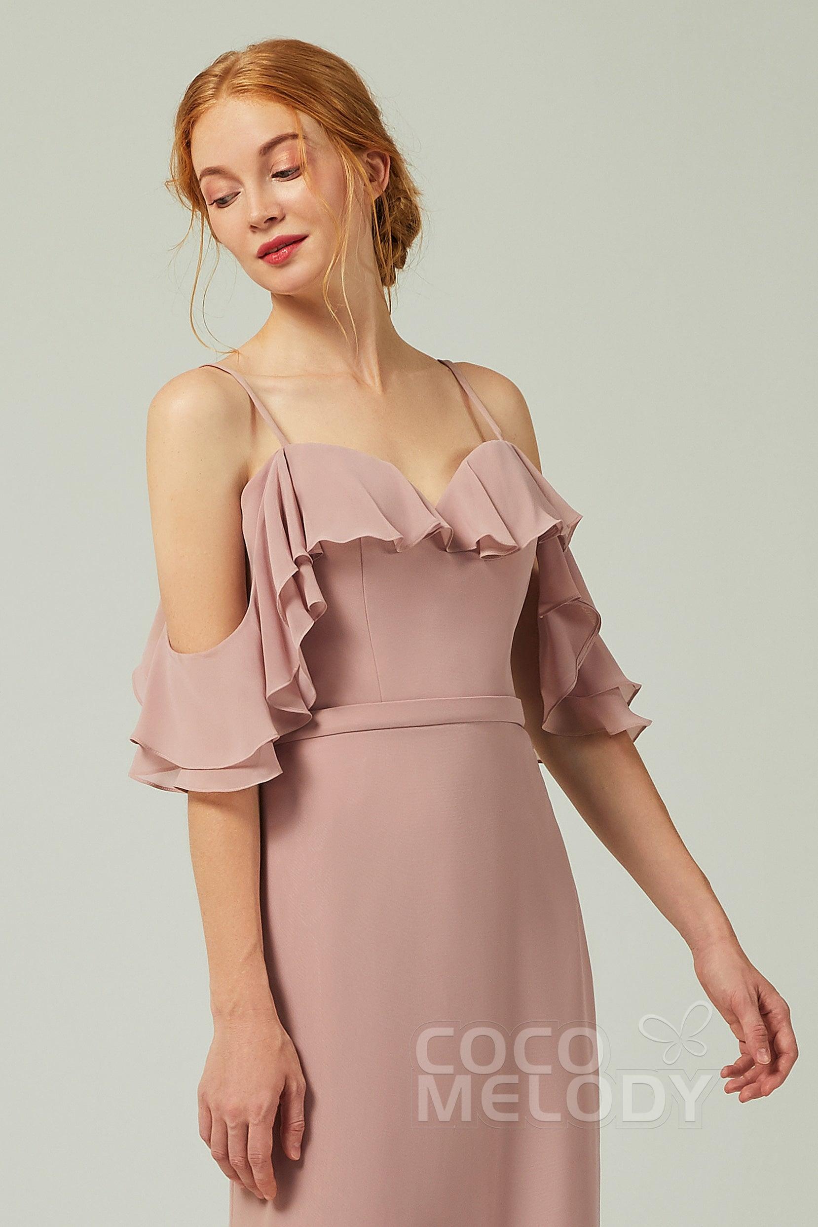 Sheath-Column Floor Length Chiffon Bridesmaid Dress CB0301 - COCOMELODY