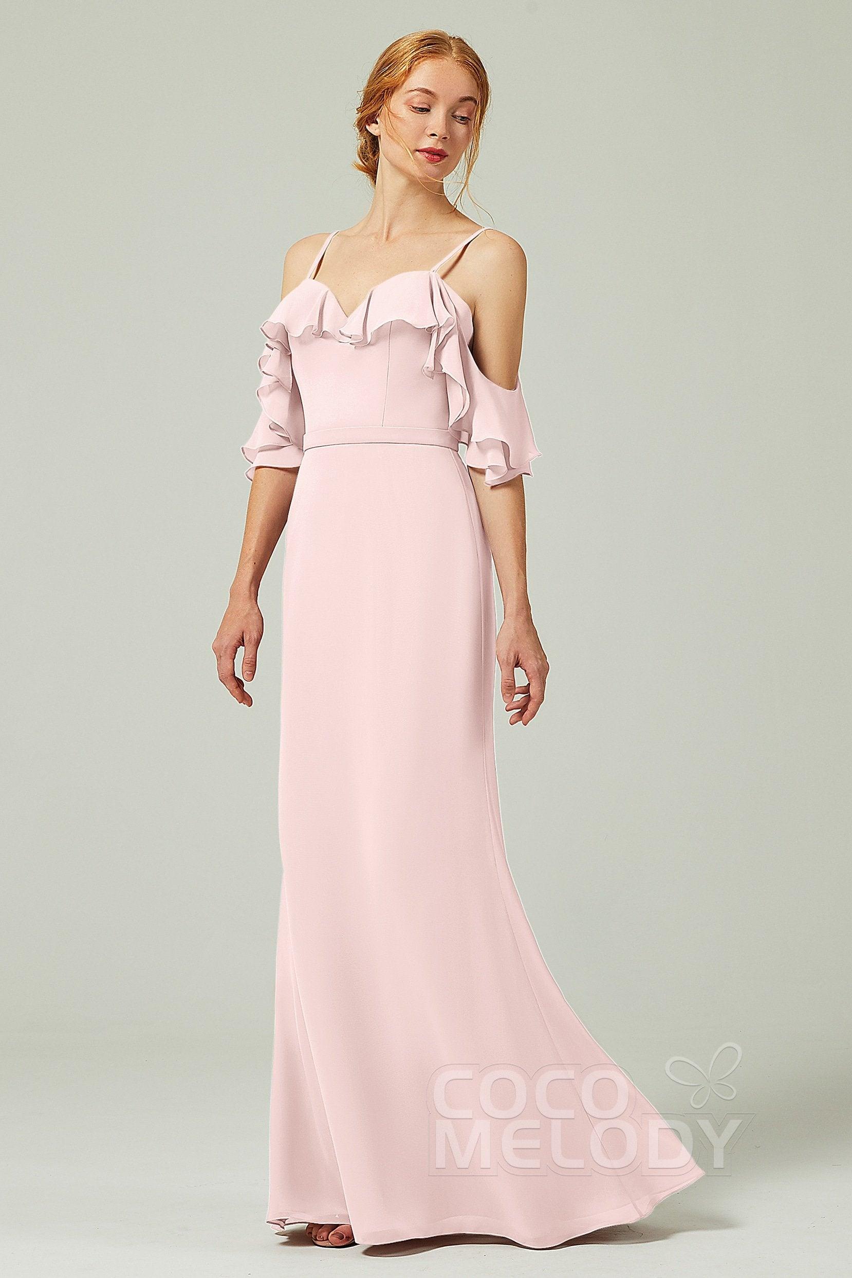 Sheath-Column Floor Length Chiffon Bridesmaid Dress CB0301 - COCOMELODY